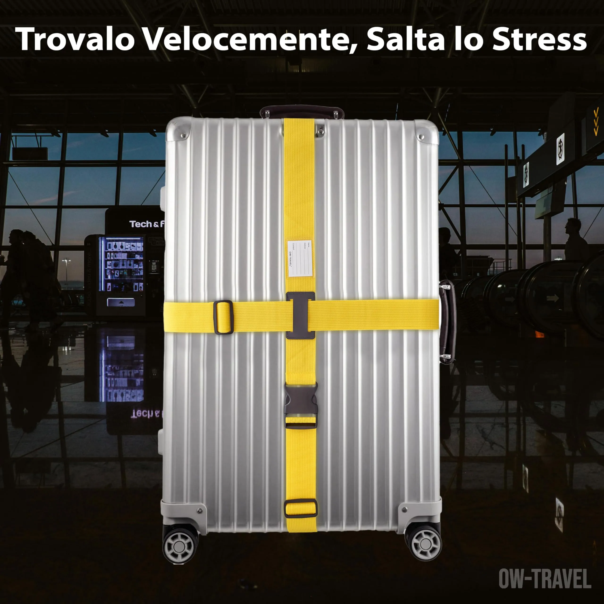 OW-Travel Cinghia per Valigia a Croce, Cintura Valigia Bagagli Giallo - immagine 5