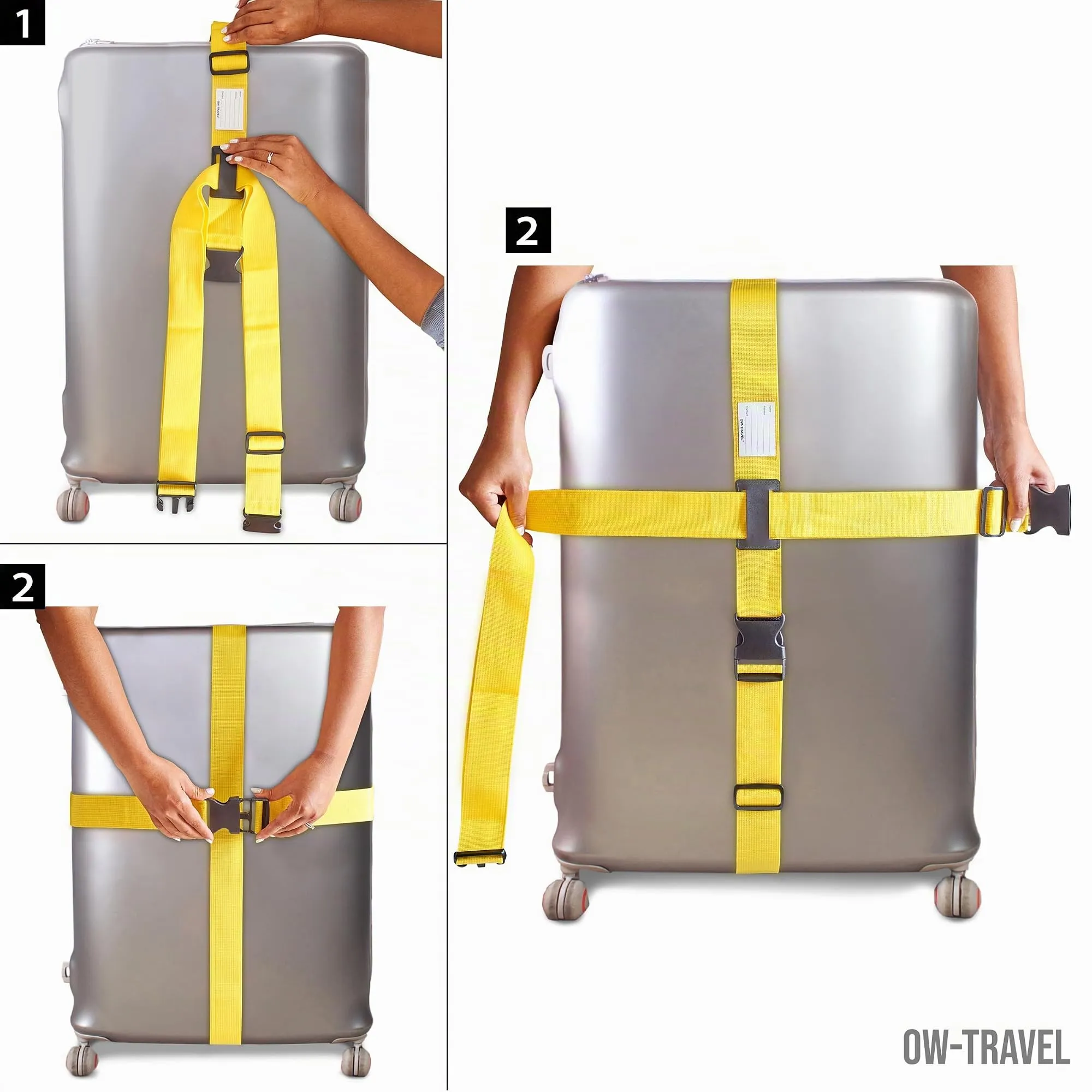 OW-Travel Cinghia per Valigia a Croce, Cintura Valigia Bagagli Giallo - immagine 6