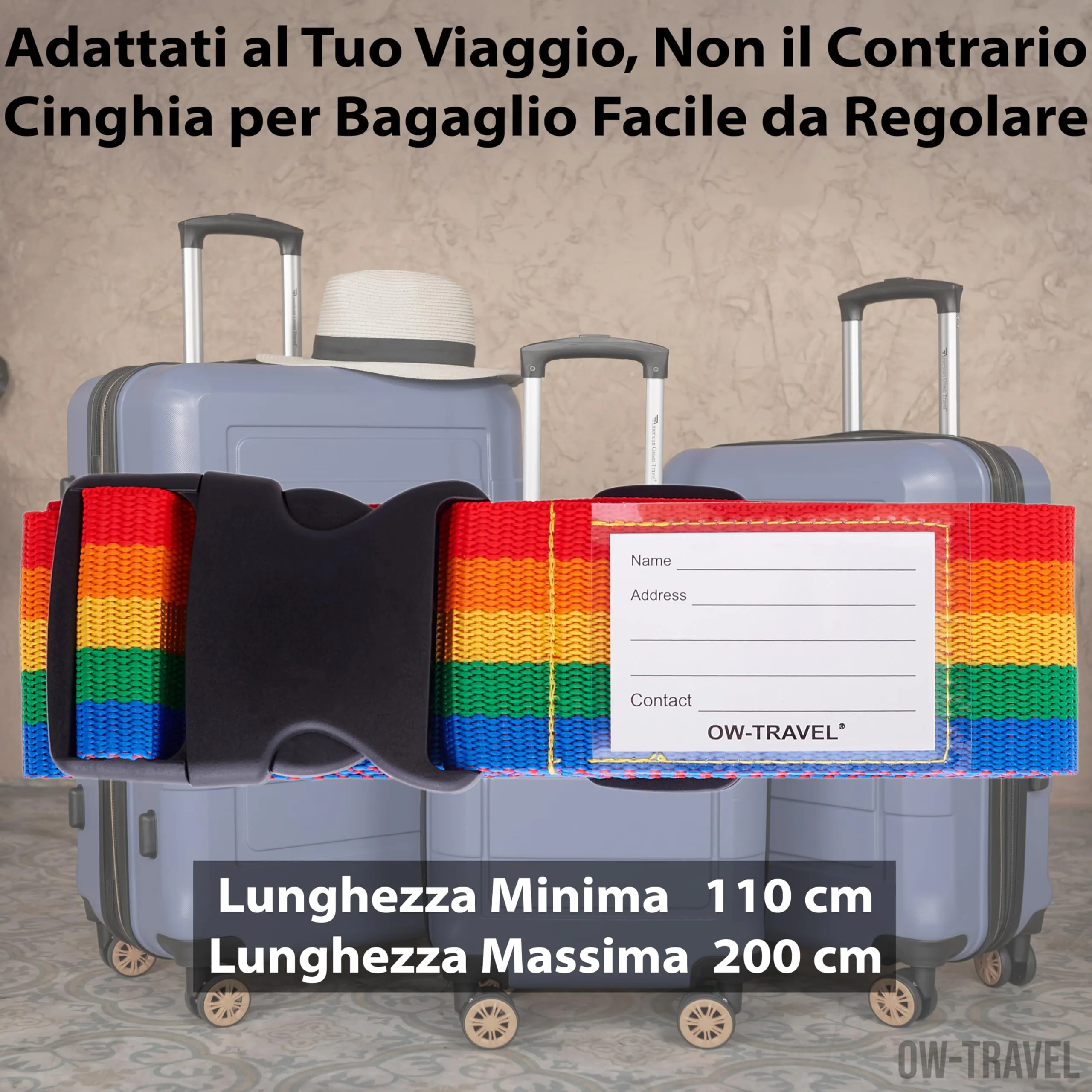 OW-Travel Cinghia per Valigia, Cintura Valigia per Bagagli Arcobaleno 2 Pz - immagine 4