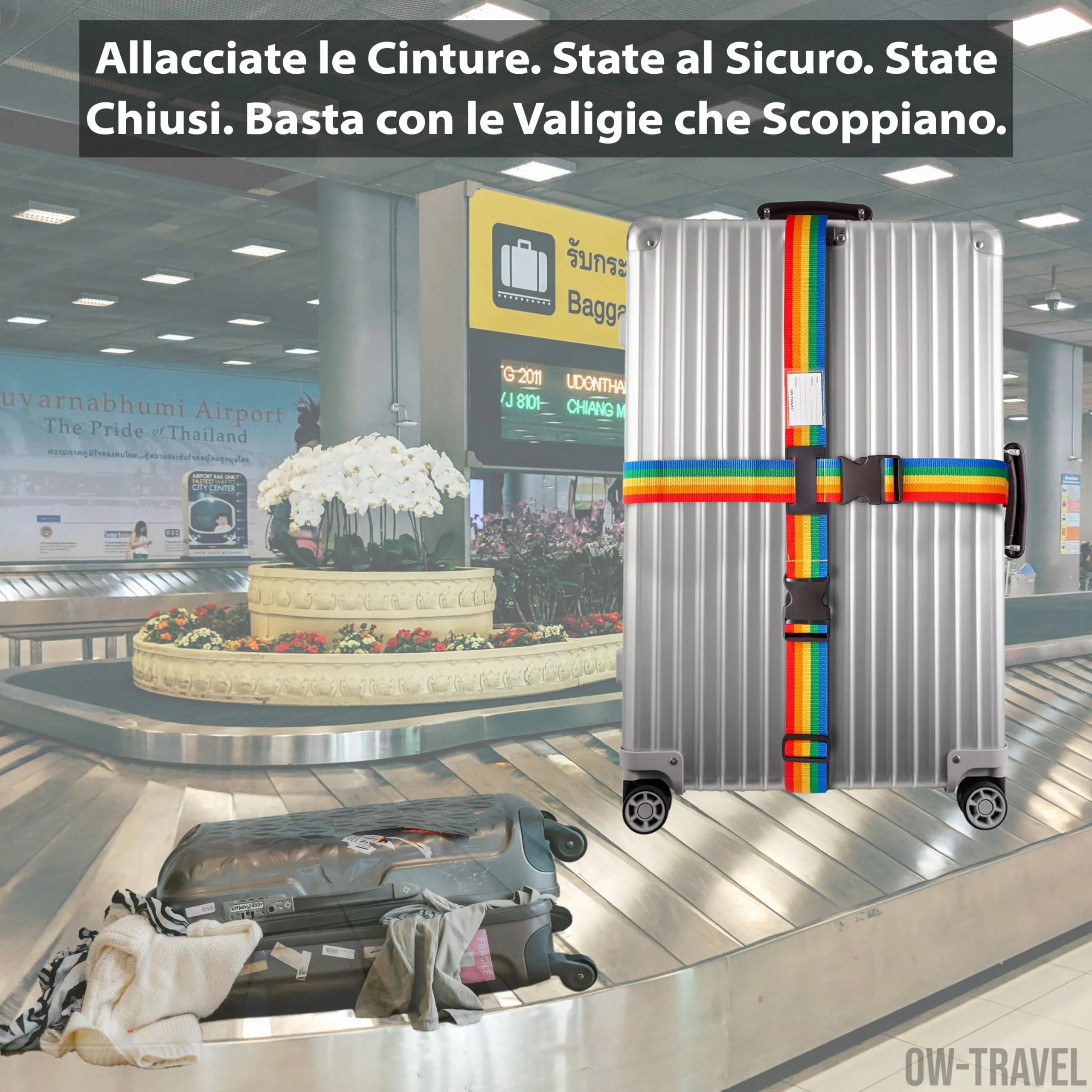 OW-Travel Cinghia per Valigia a Croce, Cintura Valigia Bagagli Arcobaleno - immagine 3