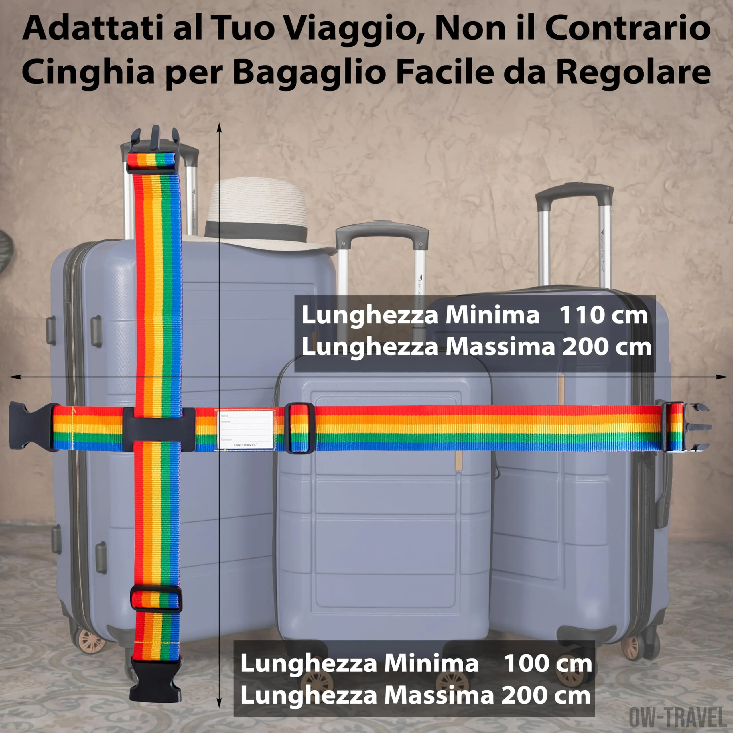 OW-Travel Cinghia per Valigia a Croce, Cintura Valigia Bagagli Arcobaleno - immagine 4