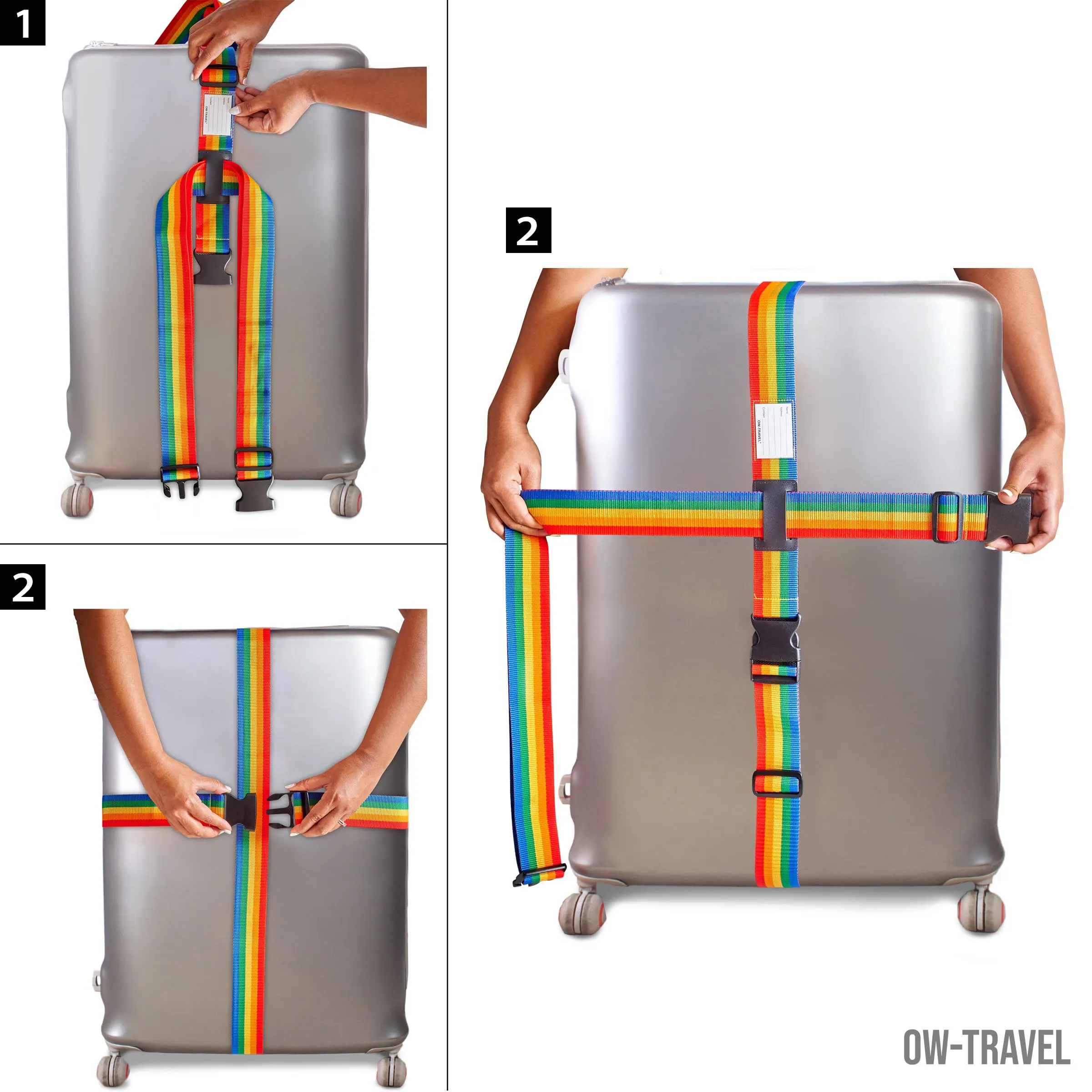 OW-Travel Cinghia per Valigia a Croce, Cintura Valigia Bagagli Arcobaleno - immagine 6