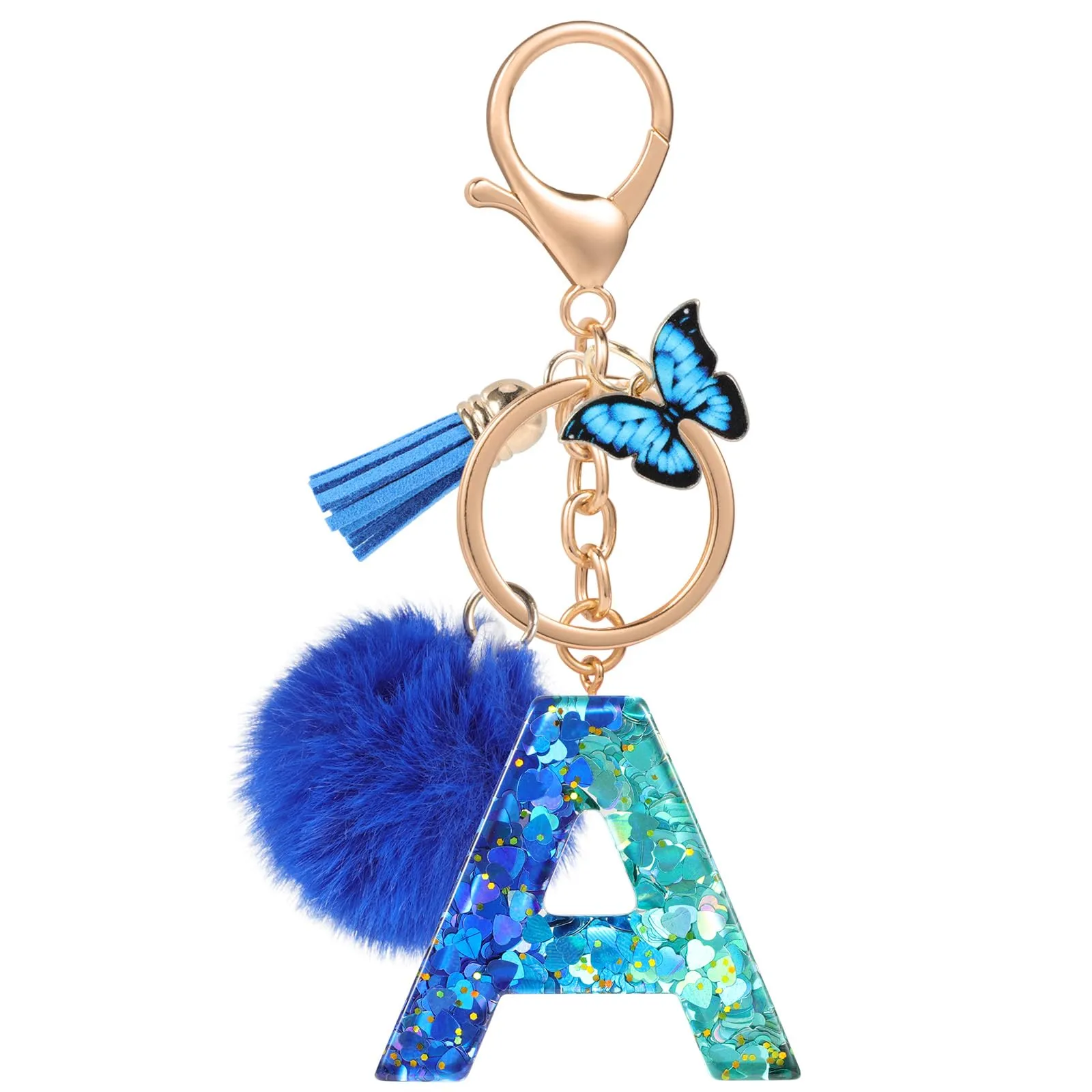 MWOOT Nome Lettera iniziale A Portachiavi, Blu Portachiavi per auto per donne, Ciondoli in Resina per Chiave della Porta Chiavi della Macchina Decorazione della Borsa - immagine 1