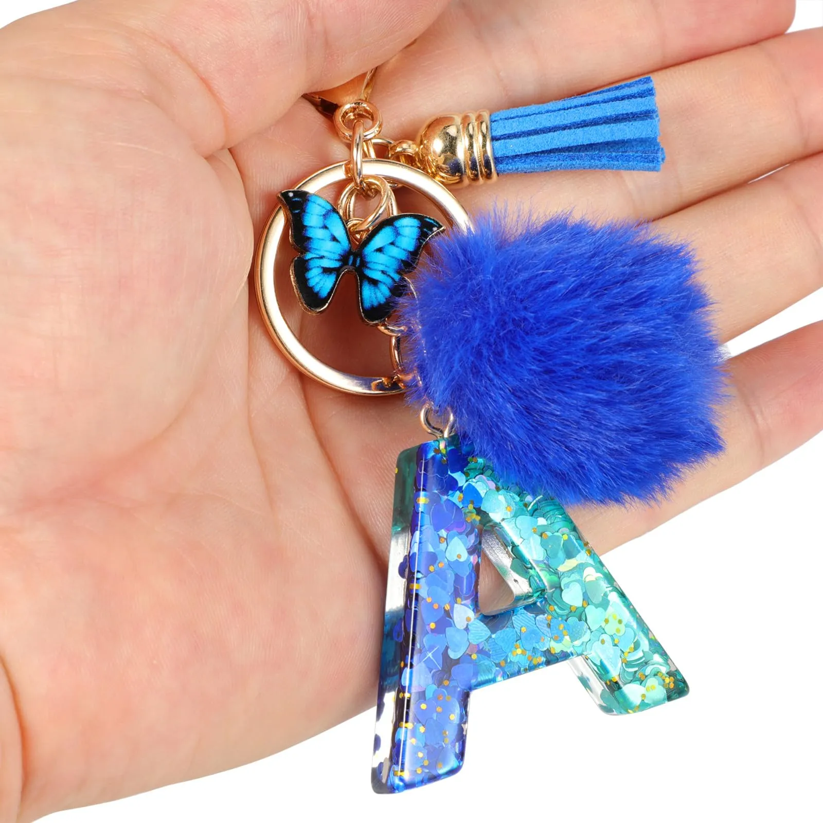 MWOOT Nome Lettera iniziale A Portachiavi, Blu Portachiavi per auto per donne, Ciondoli in Resina per Chiave della Porta Chiavi della Macchina Decorazione della Borsa - immagine 5