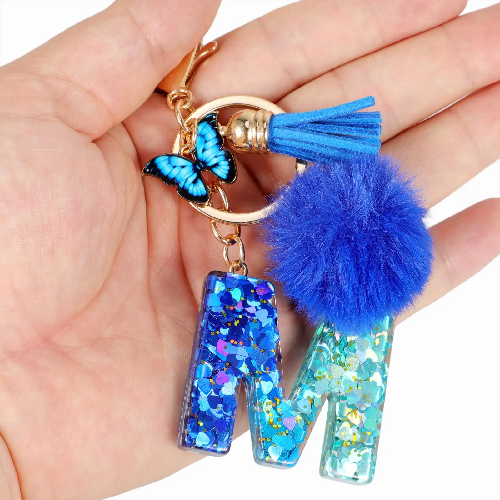 MWOOT Nome Lettera iniziale M Portachiavi, Blu Portachiavi per auto per donne, Ciondoli in Resina per Chiave della Porta Chiavi della Macchina Decorazione della Borsa - immagine 5
