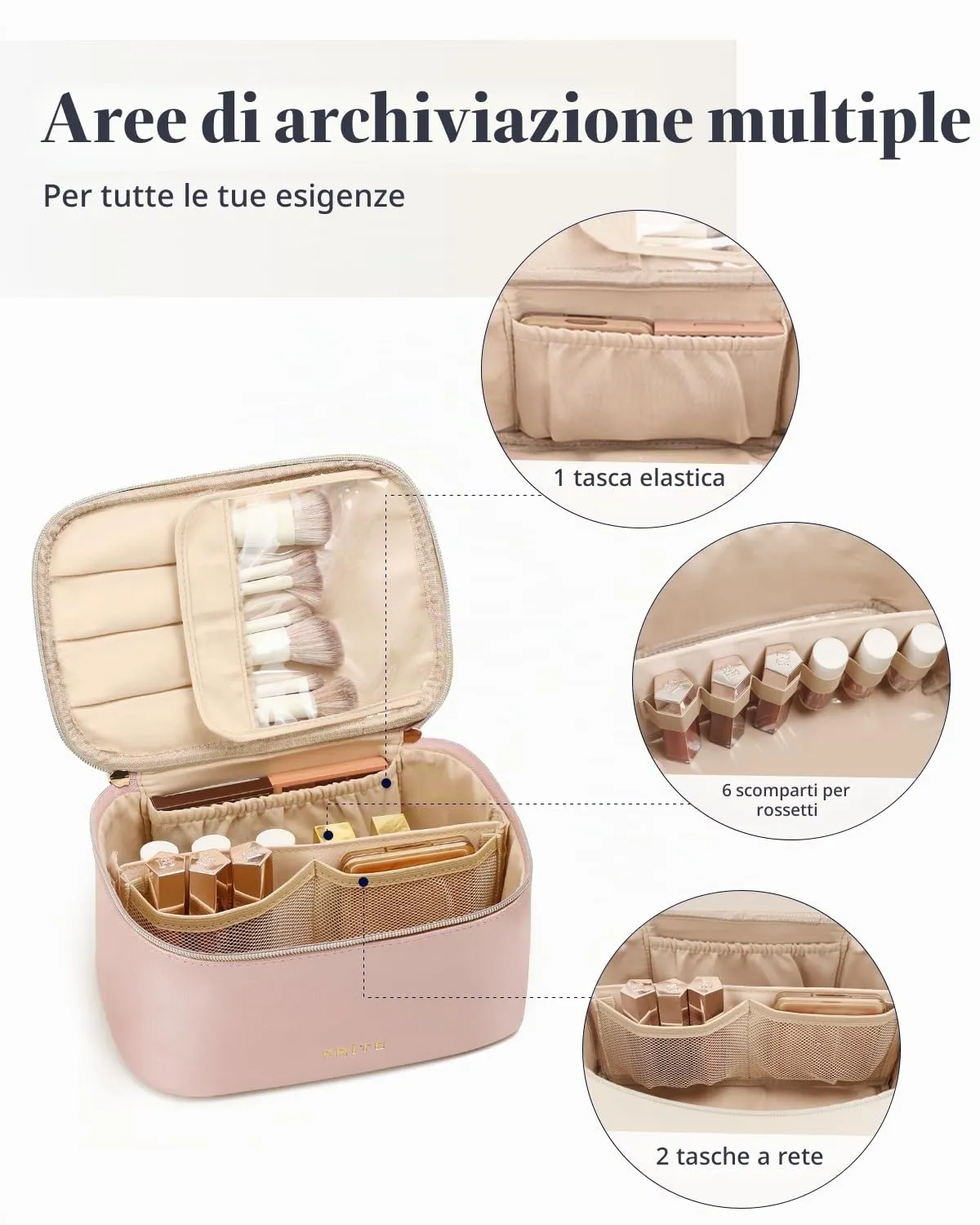 Prite Borsa Trucco Da Viaggio Femminile Con Scomparto Portapennelli - immagine 3