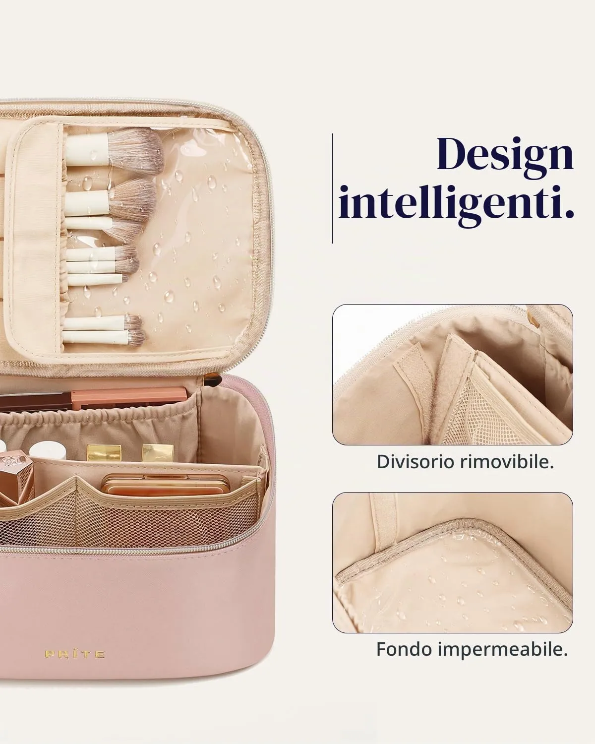 Prite Borsa Trucco Da Viaggio Femminile Con Scomparto Portapennelli - immagine 5