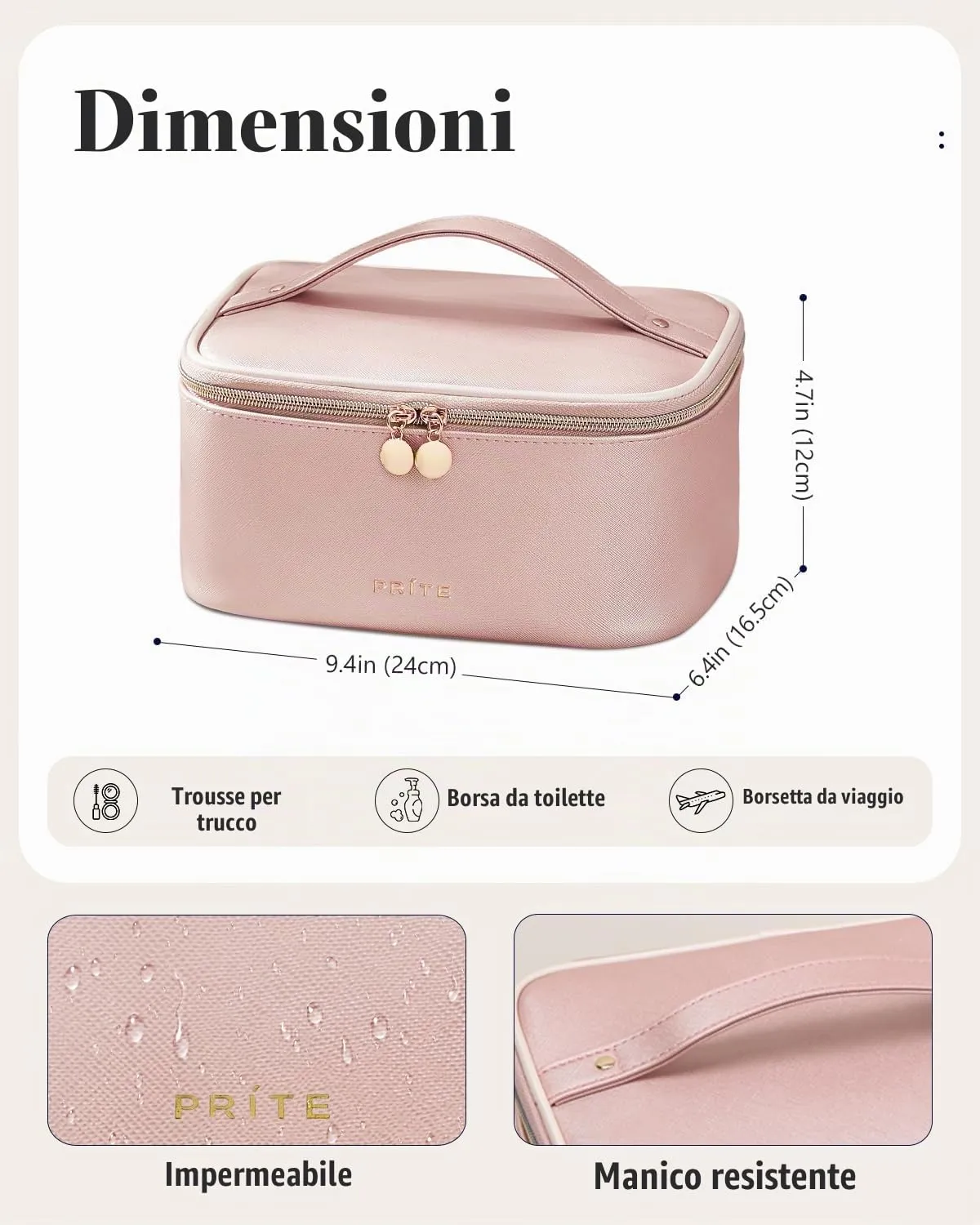 Prite Borsa Trucco Da Viaggio Femminile Con Scomparto Portapennelli - immagine 6