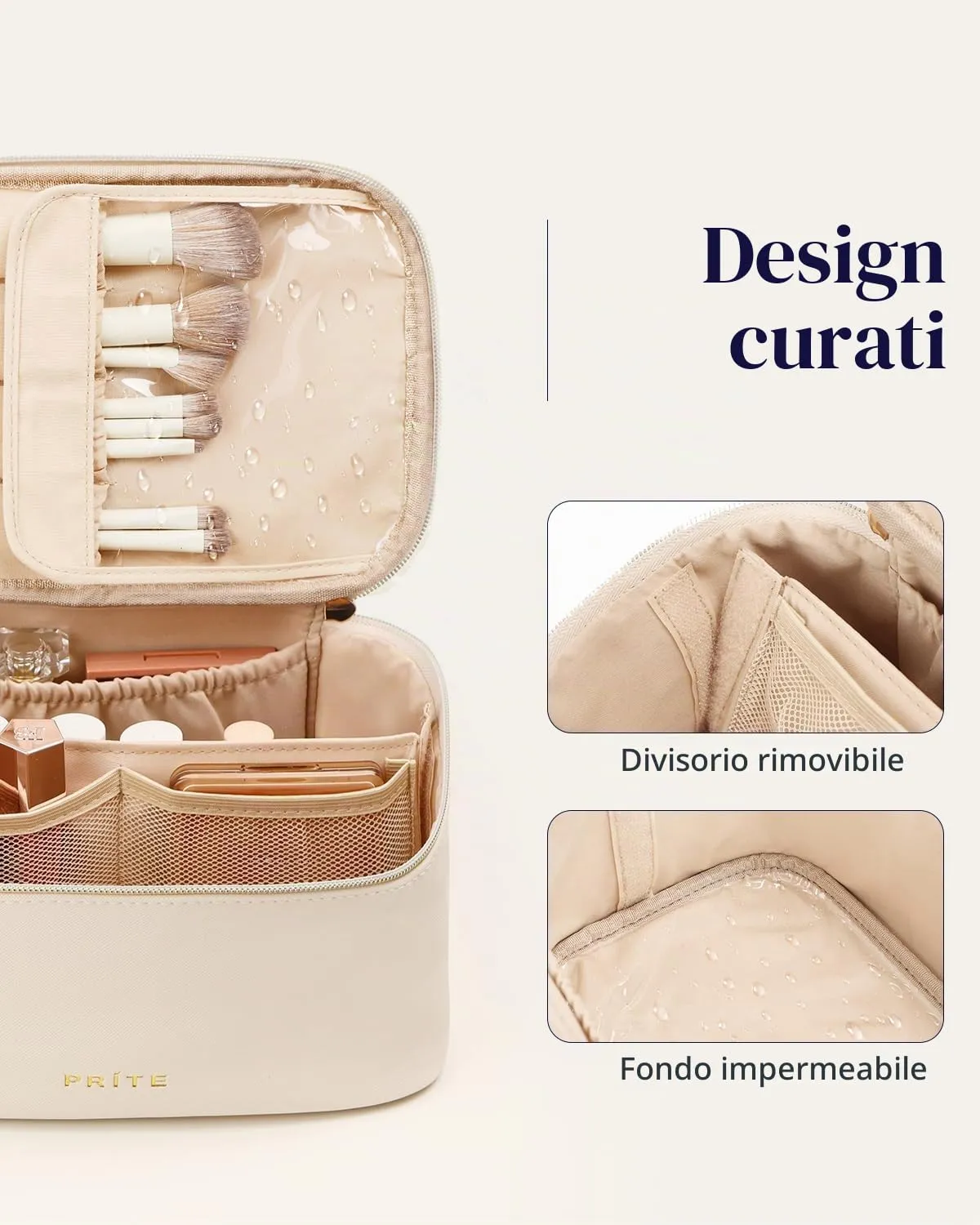 Prite Borsa Trucco Da Viaggio Femminile Con Scomparto Portapennelli - immagine 5