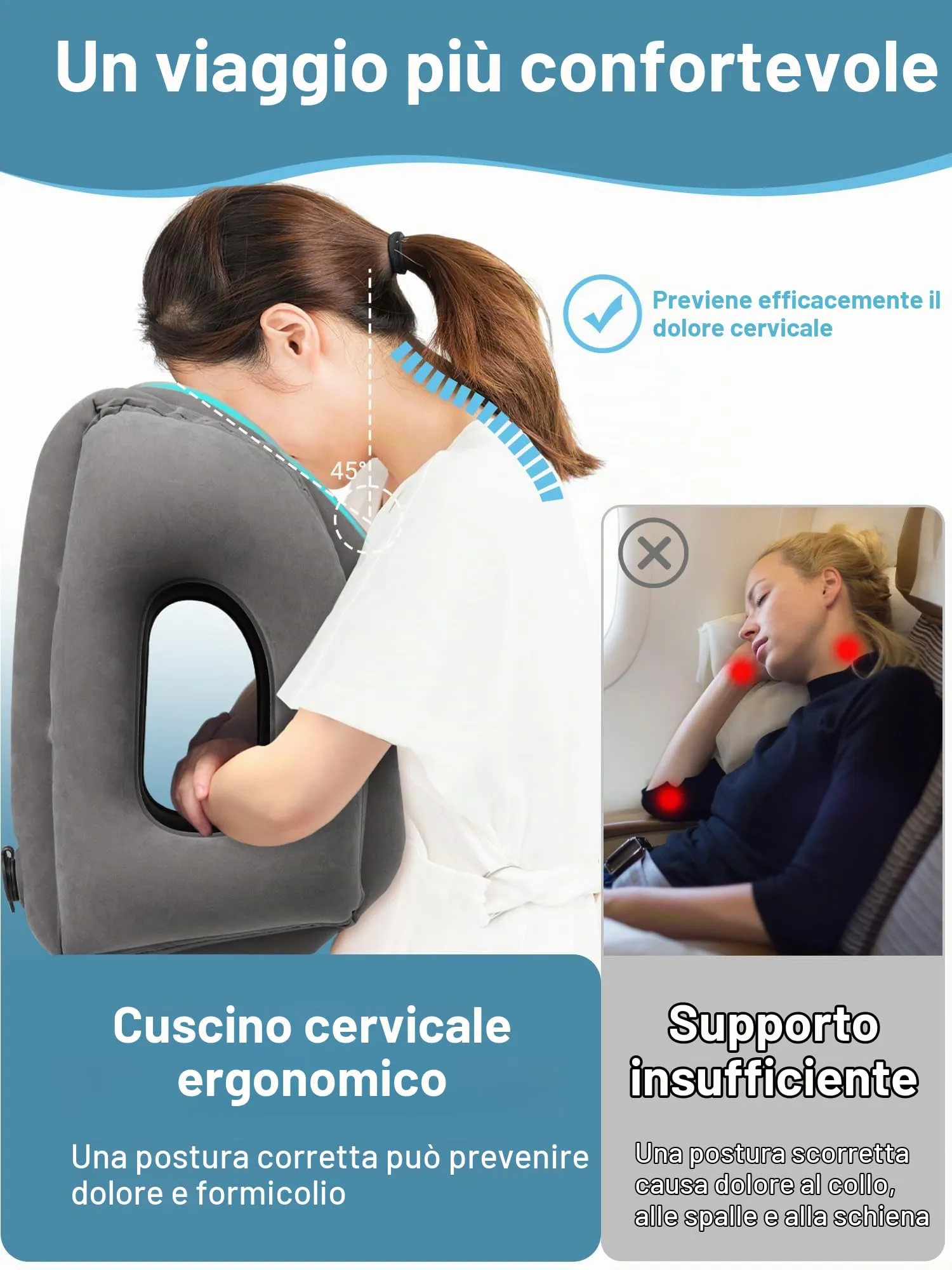 Maliton Cuscino Gonfiabile da Viaggio per Aeroplano per un Sonno Confortevole per Alleviare il Dolore al Collo e alle Spalle, Cuscino Gonfiabile con Supporto per la Testa per Voli Lunghi, Utilizzato - immagine 4