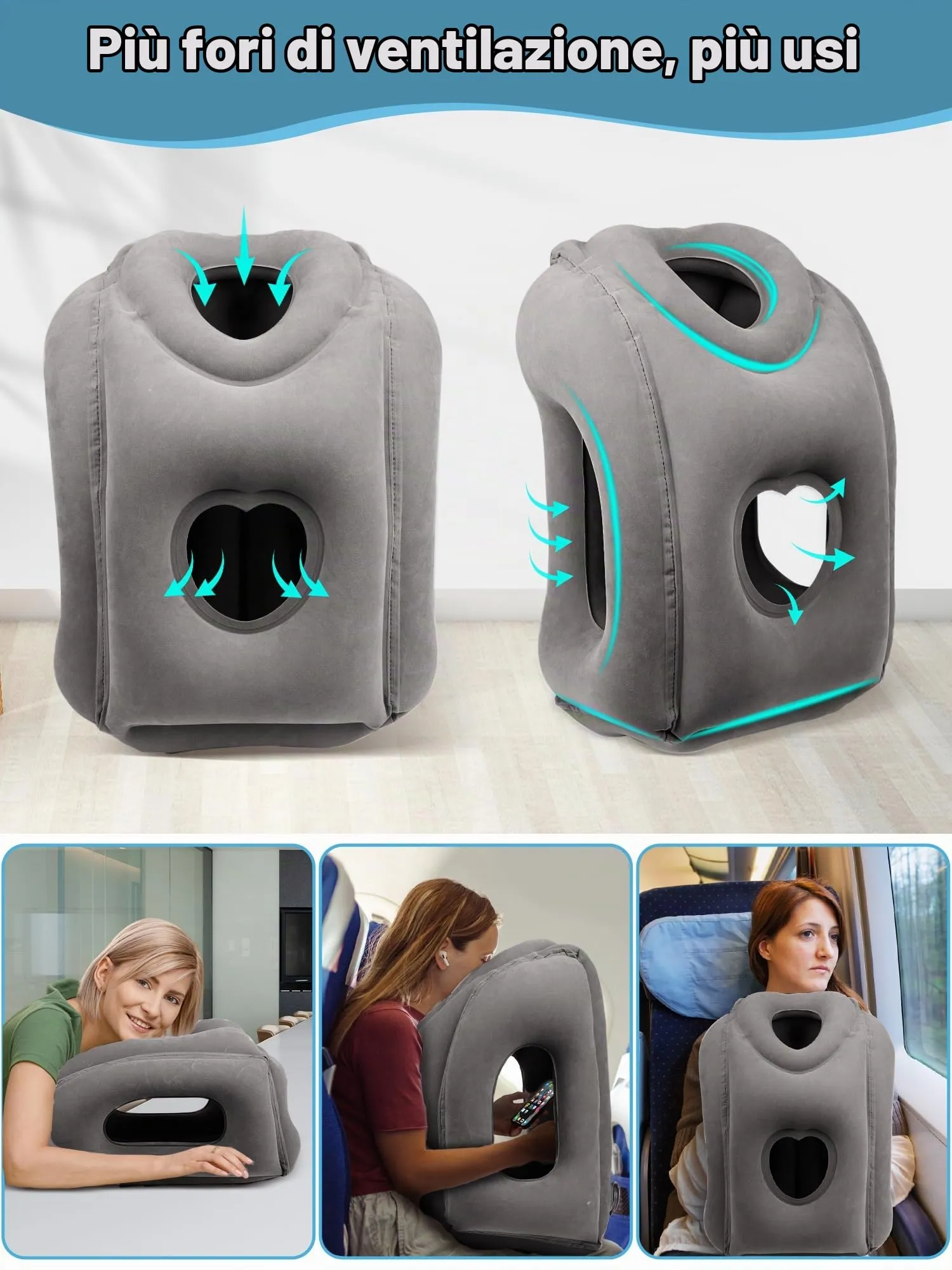 Maliton Cuscino Gonfiabile da Viaggio per Aeroplano per un Sonno Confortevole per Alleviare il Dolore al Collo e alle Spalle, Cuscino Gonfiabile con Supporto per la Testa per Voli Lunghi, Utilizzato - immagine 5