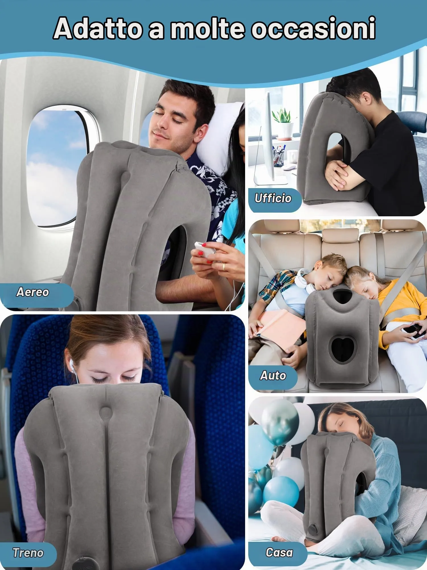 Maliton Cuscino Gonfiabile da Viaggio per Aeroplano per un Sonno Confortevole per Alleviare il Dolore al Collo e alle Spalle, Cuscino Gonfiabile con Supporto per la Testa per Voli Lunghi, Utilizzato - immagine 6