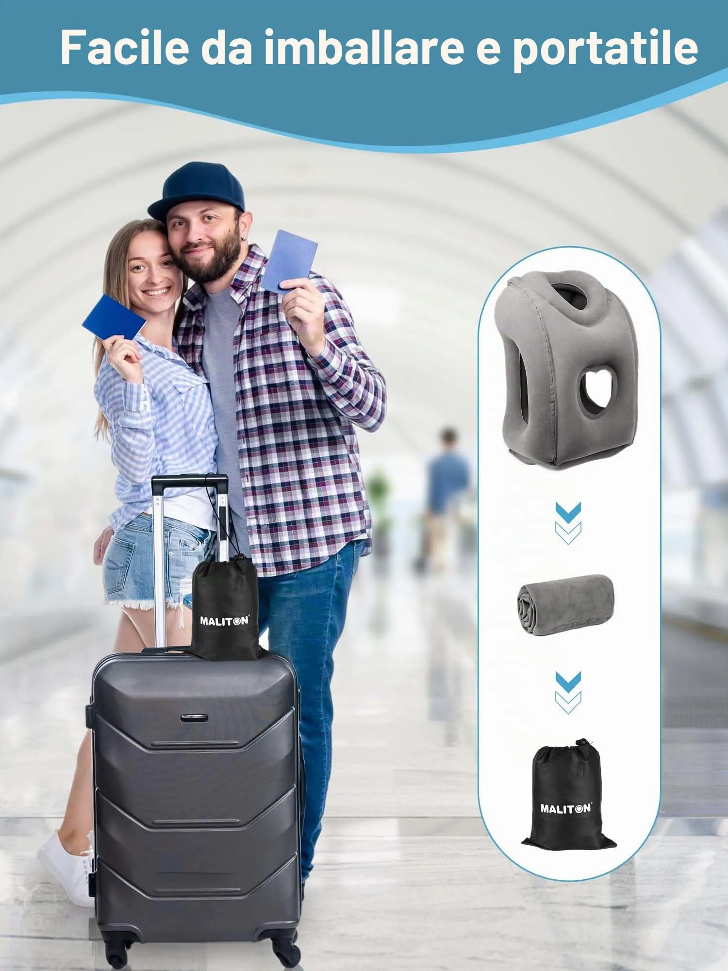 Maliton Cuscino Gonfiabile da Viaggio per Aeroplano per un Sonno Confortevole per Alleviare il Dolore al Collo e alle Spalle, Cuscino Gonfiabile con Supporto per la Testa per Voli Lunghi, Utilizzato - immagine 7