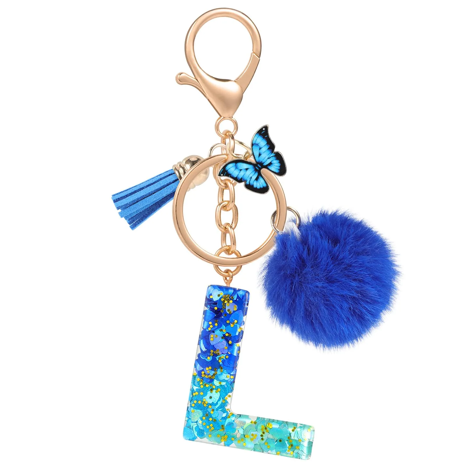MWOOT Nome Lettera iniziale L Portachiavi, Blu Portachiavi per auto per donne, Ciondoli in Resina per Chiave della Porta Chiavi della Macchina Decorazione della Borsa - immagine 1