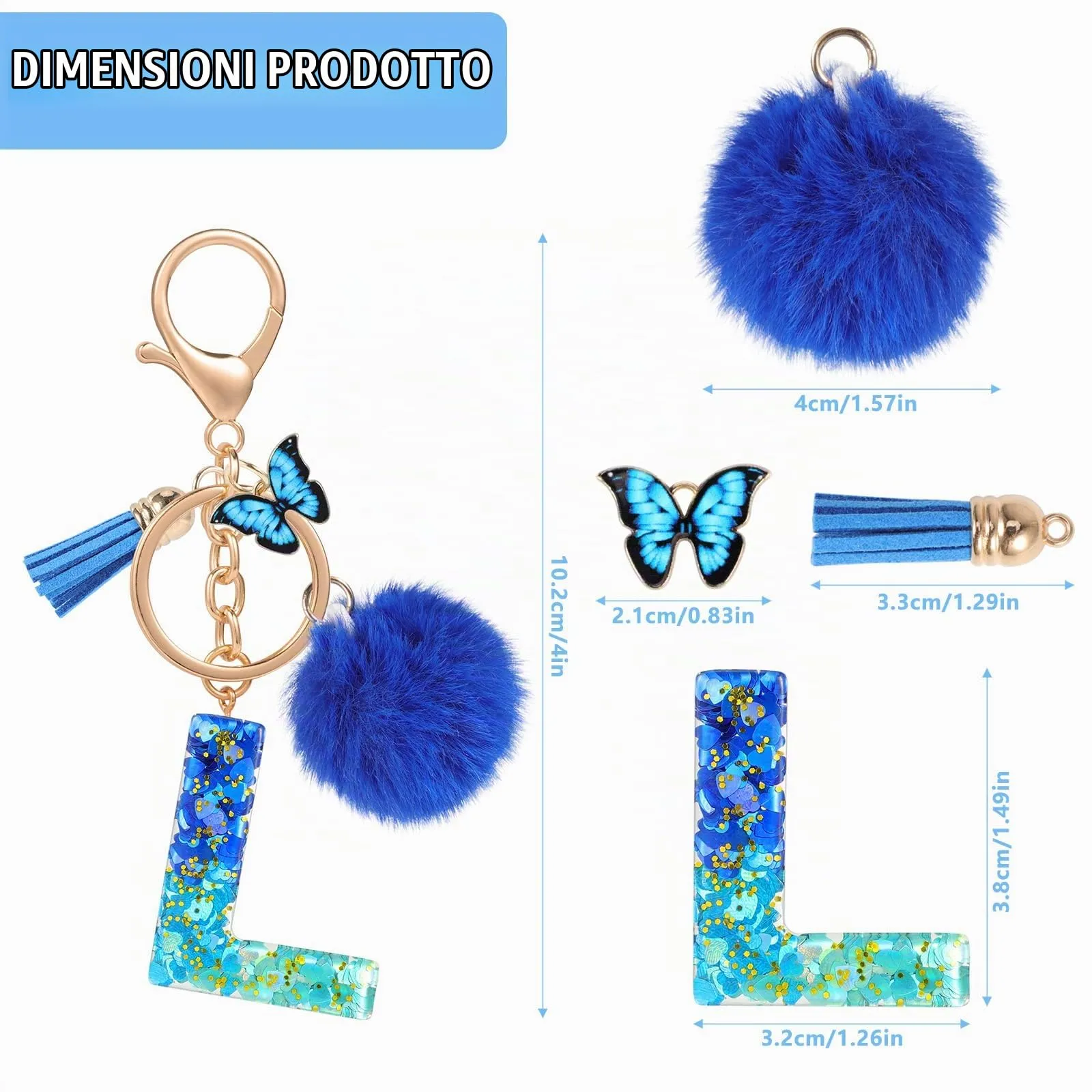 MWOOT Nome Lettera iniziale L Portachiavi, Blu Portachiavi per auto per donne, Ciondoli in Resina per Chiave della Porta Chiavi della Macchina Decorazione della Borsa - immagine 3