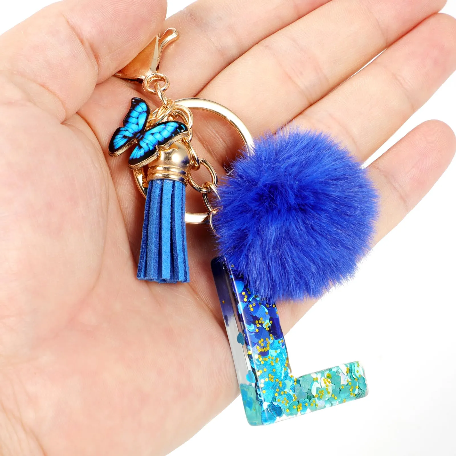 MWOOT Nome Lettera iniziale L Portachiavi, Blu Portachiavi per auto per donne, Ciondoli in Resina per Chiave della Porta Chiavi della Macchina Decorazione della Borsa - immagine 5