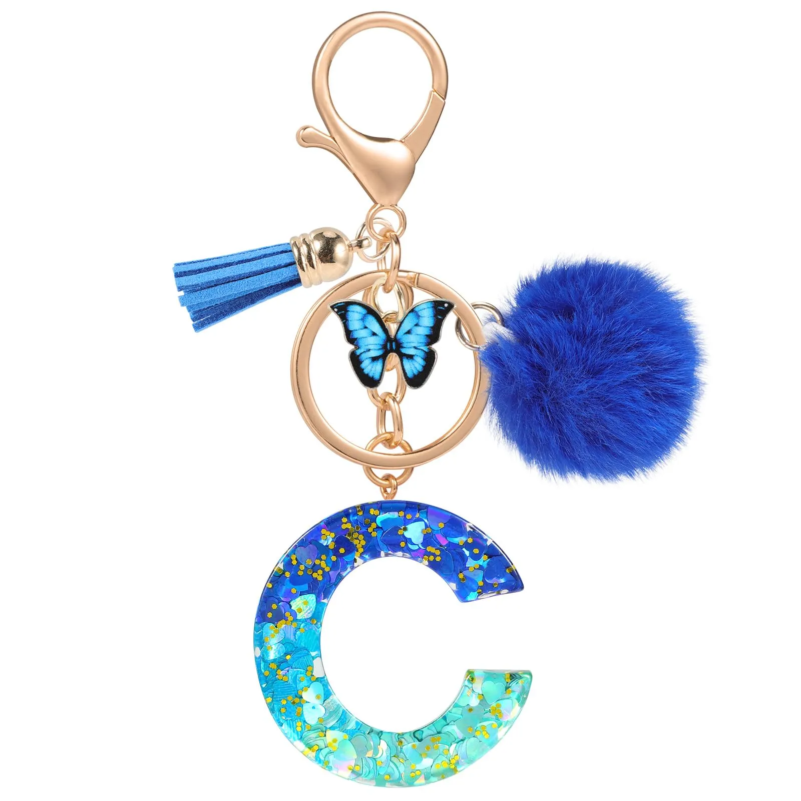 MWOOT Nome Lettera iniziale C Portachiavi, Blu Portachiavi per auto per donne, Ciondoli in Resina per Chiave della Porta Chiavi della Macchina Decorazione della Borsa - immagine 1
