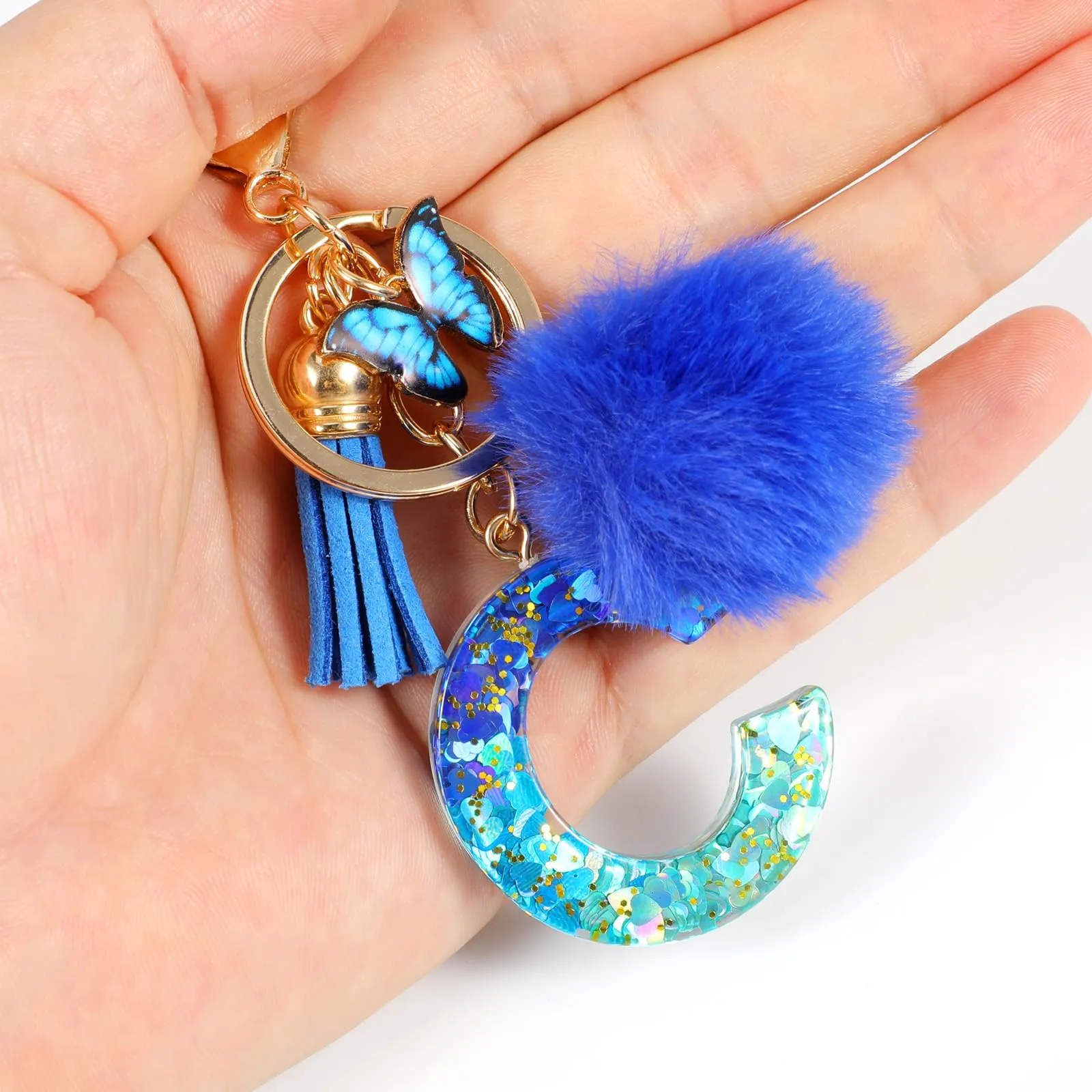 MWOOT Nome Lettera iniziale C Portachiavi, Blu Portachiavi per auto per donne, Ciondoli in Resina per Chiave della Porta Chiavi della Macchina Decorazione della Borsa - immagine 5