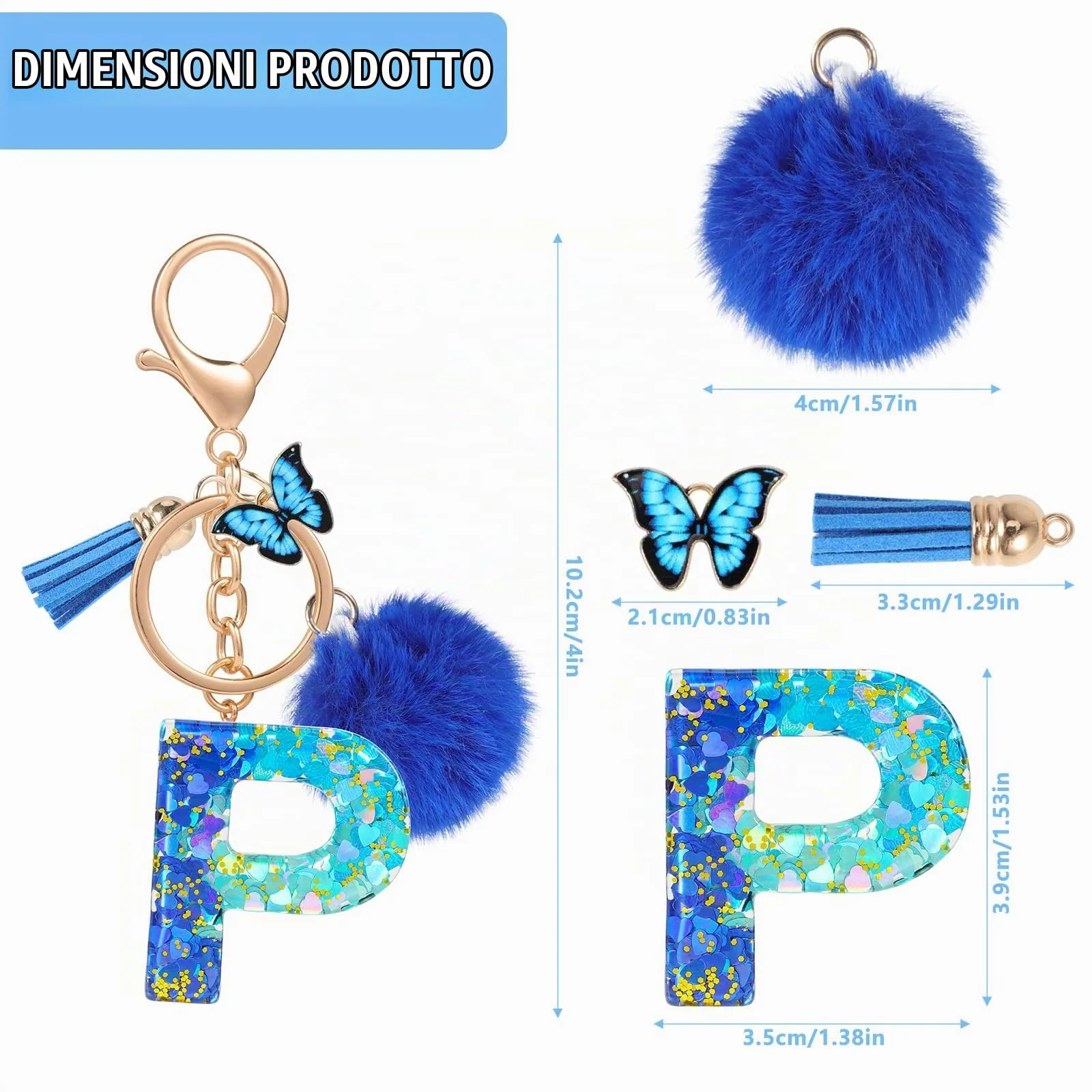 MWOOT Nome Lettera iniziale P Portachiavi, Blu Portachiavi per auto per donne, Ciondoli in Resina per Chiave della Porta Chiavi della Macchina Decorazione della Borsa - immagine 3