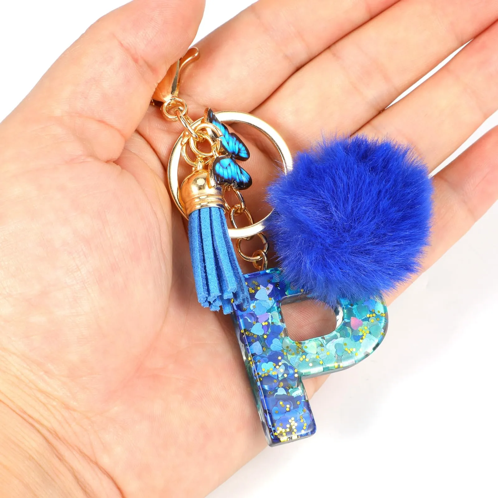 MWOOT Nome Lettera iniziale P Portachiavi, Blu Portachiavi per auto per donne, Ciondoli in Resina per Chiave della Porta Chiavi della Macchina Decorazione della Borsa - immagine 5