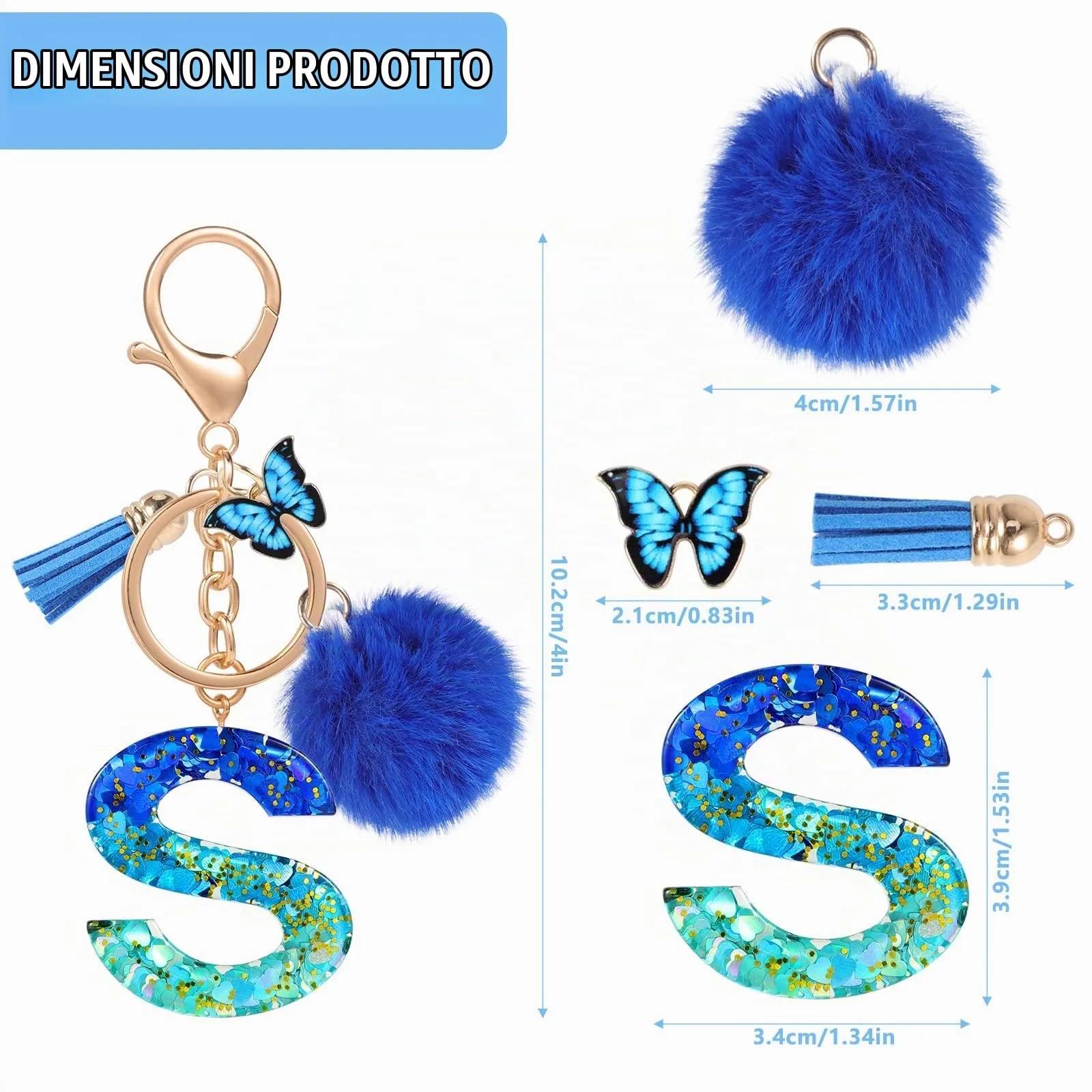 MWOOT Nome Lettera iniziale S Portachiavi, Blu Portachiavi per auto per donne, Ciondoli in Resina per Chiave della Porta Chiavi della Macchina Decorazione della Borsa - immagine 3