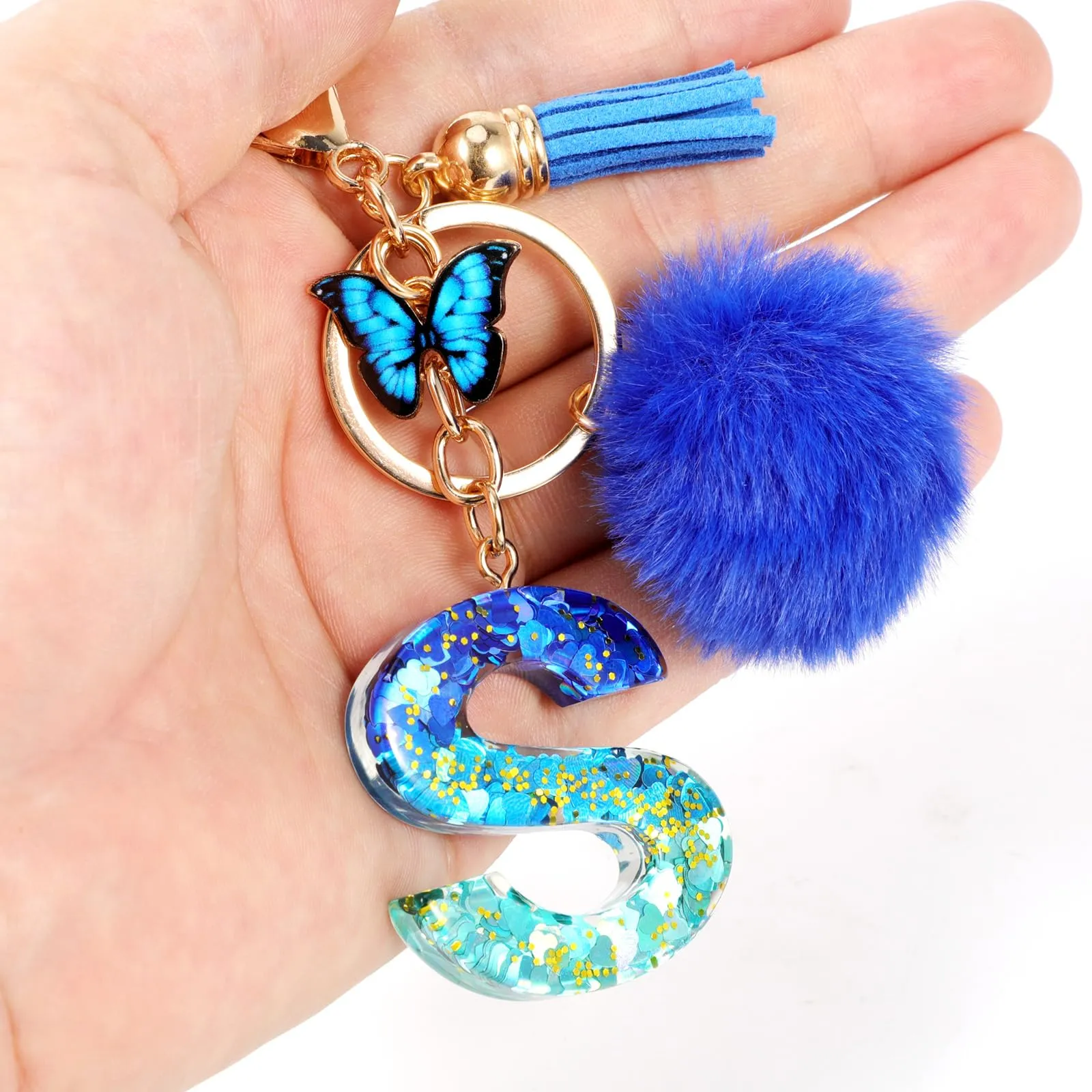 MWOOT Nome Lettera iniziale S Portachiavi, Blu Portachiavi per auto per donne, Ciondoli in Resina per Chiave della Porta Chiavi della Macchina Decorazione della Borsa - immagine 5