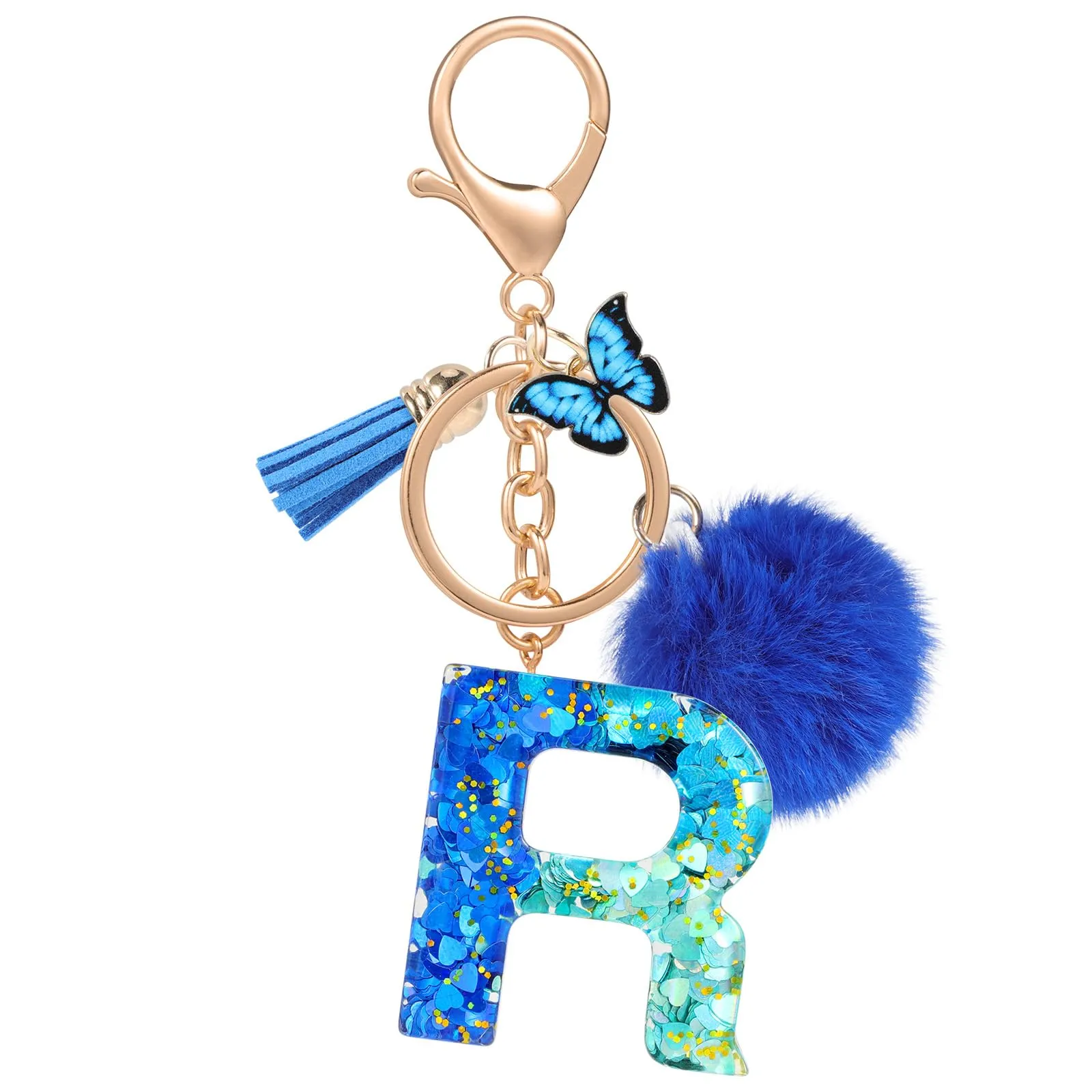 MWOOT Nome Lettera iniziale R Portachiavi, Blu Portachiavi per auto per donne, Ciondoli in Resina per Chiave della Porta Chiavi della Macchina Decorazione della Borsa - immagine 1