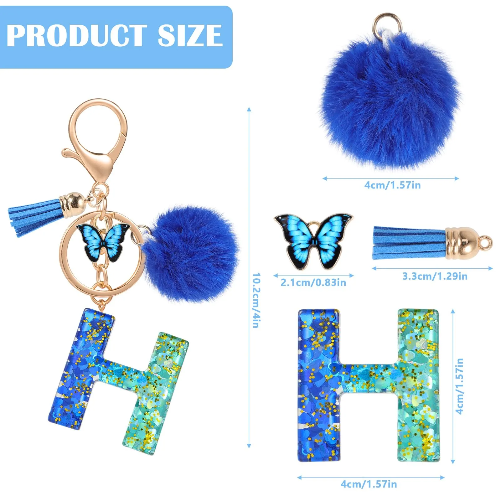 MWOOT Nome Lettera iniziale H Portachiavi, Blu Portachiavi per auto per donne, Ciondoli in Resina per Chiave della Porta Chiavi della Macchina Decorazione della Borsa - immagine 4