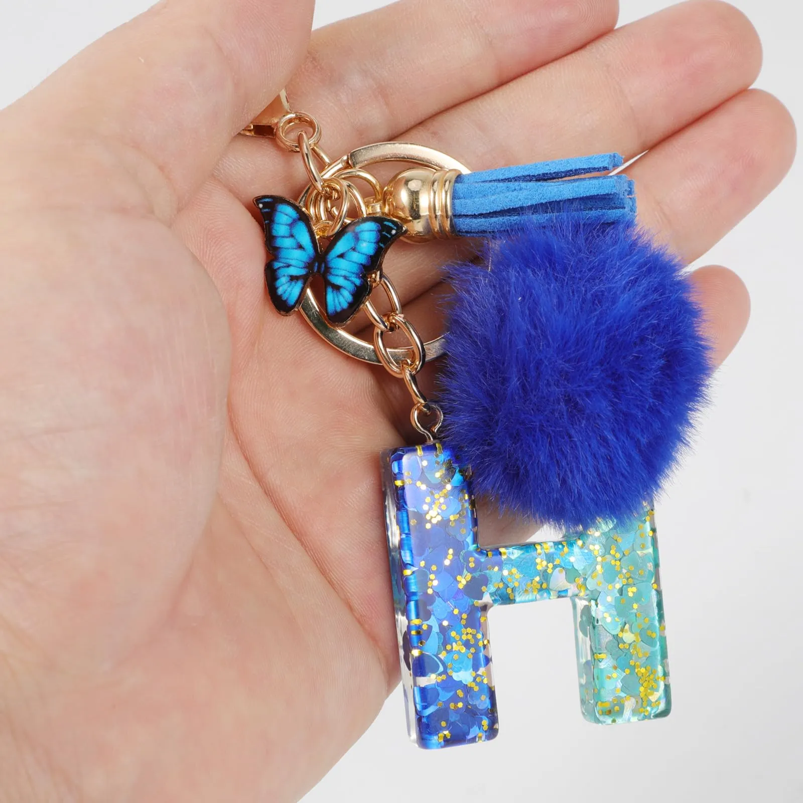 MWOOT Nome Lettera iniziale H Portachiavi, Blu Portachiavi per auto per donne, Ciondoli in Resina per Chiave della Porta Chiavi della Macchina Decorazione della Borsa - immagine 5