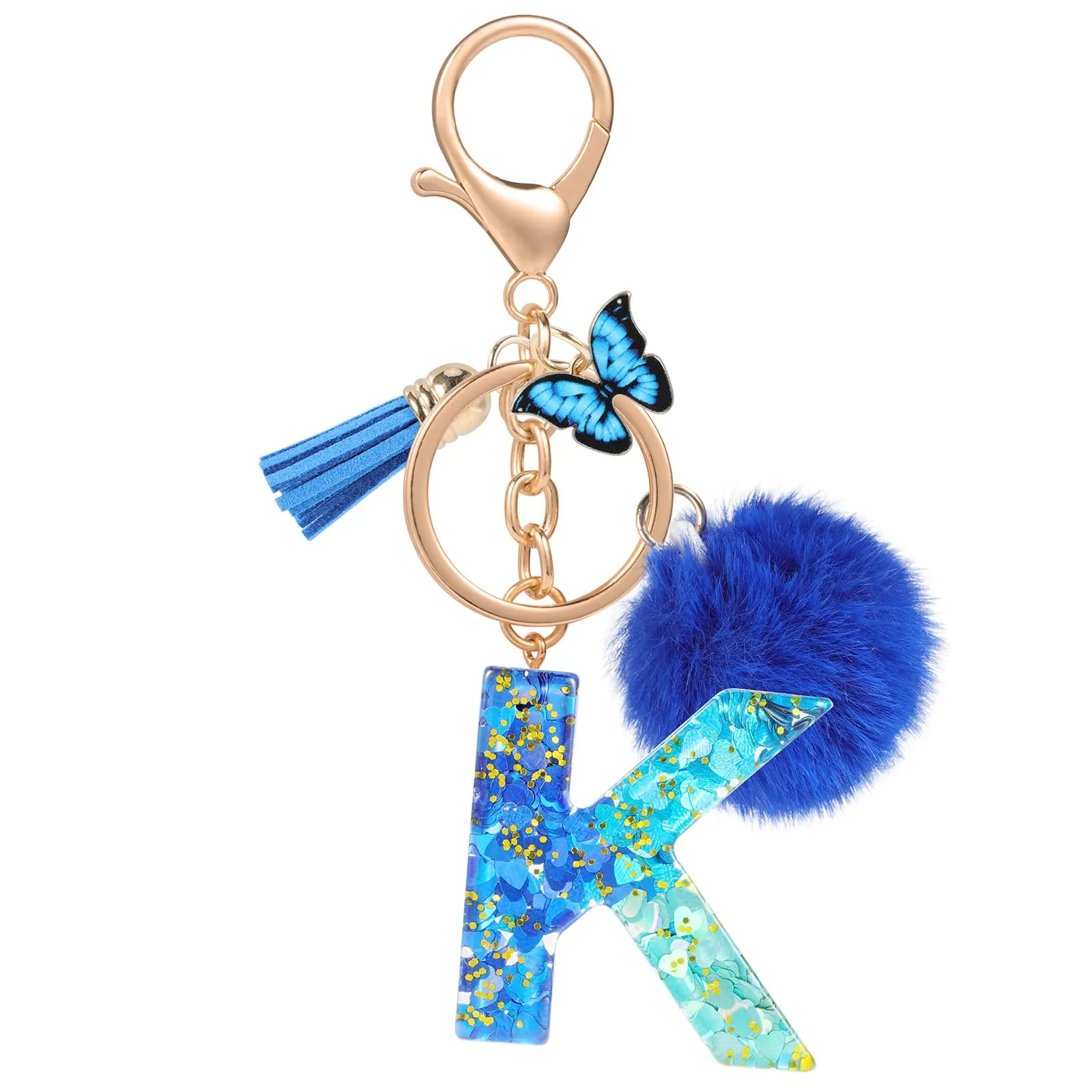 MWOOT Nome Lettera iniziale K Portachiavi, Blu Portachiavi per auto per donne, Ciondoli in Resina per Chiave della Porta Chiavi della Macchina Decorazione della Borsa - immagine 1