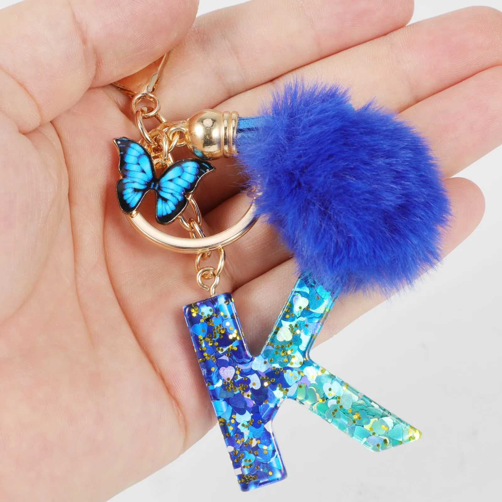 MWOOT Nome Lettera iniziale K Portachiavi, Blu Portachiavi per auto per donne, Ciondoli in Resina per Chiave della Porta Chiavi della Macchina Decorazione della Borsa - immagine 5