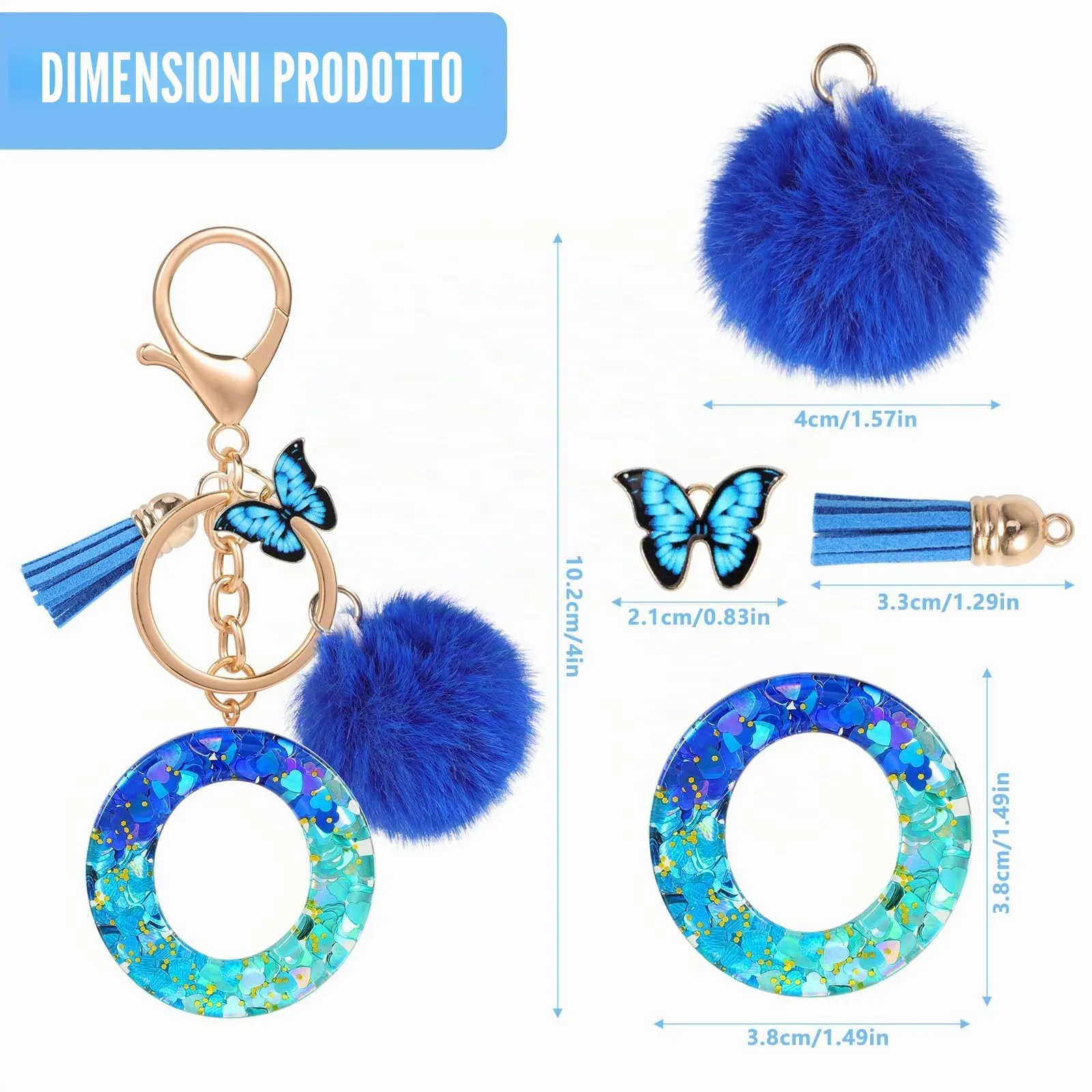 MWOOT Nome Lettera iniziale O Portachiavi, Blu Portachiavi per auto per donne, Ciondoli in Resina per Chiave della Porta Chiavi della Macchina Decorazione della Borsa - immagine 3