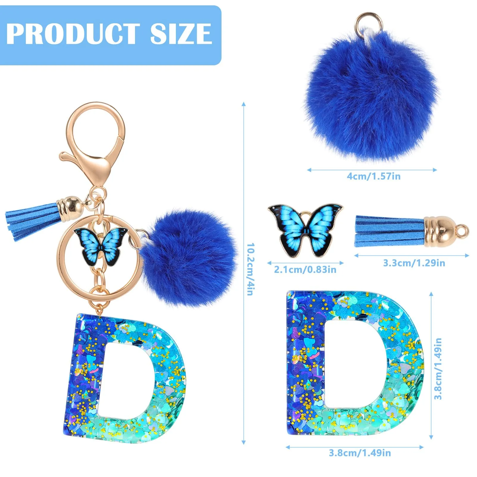 MWOOT Nome Lettera iniziale D Portachiavi, Blu Portachiavi per auto per donne, Ciondoli in Resina per Chiave della Porta Chiavi della Macchina Decorazione della Borsa - immagine 3