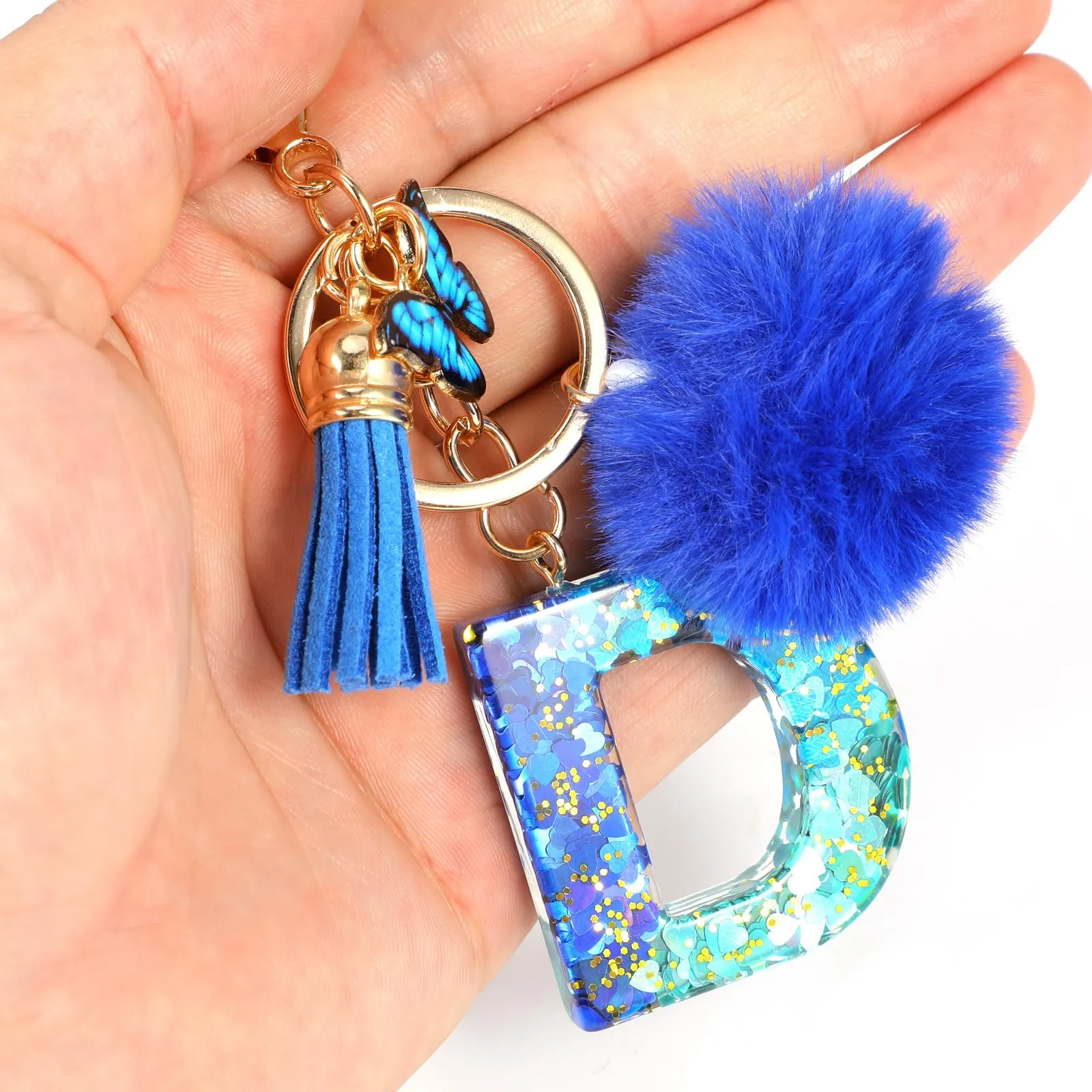 MWOOT Nome Lettera iniziale D Portachiavi, Blu Portachiavi per auto per donne, Ciondoli in Resina per Chiave della Porta Chiavi della Macchina Decorazione della Borsa - immagine 5