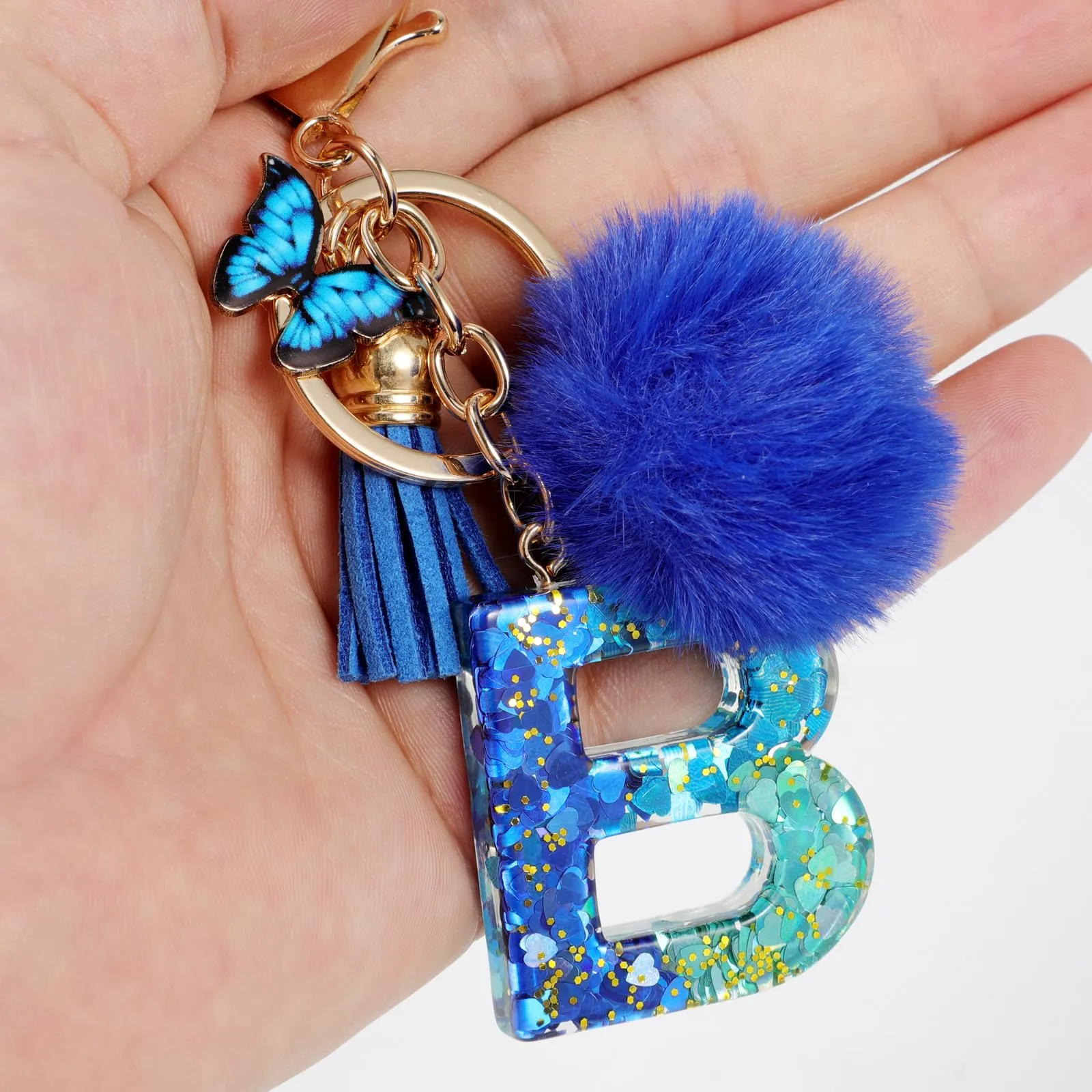 MWOOT Nome Lettera iniziale B Portachiavi, Blu Portachiavi per auto per donne, Ciondoli in Resina per Chiave della Porta Chiavi della Macchina Decorazione della Borsa - immagine 5