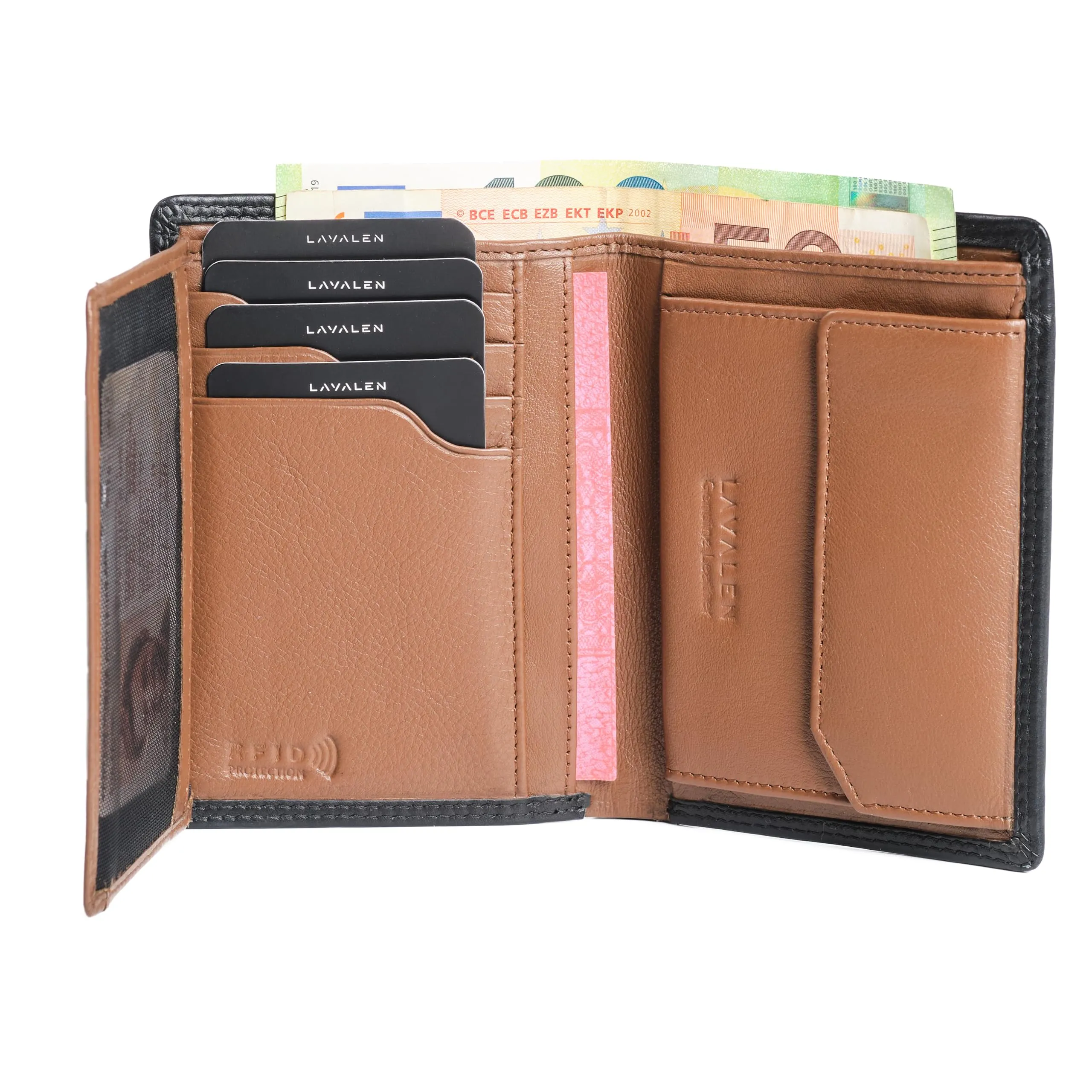 Portafoglio Verticale Uomo Slim Vera Pelle RFID Porta Carte Portamonete - immagine 1