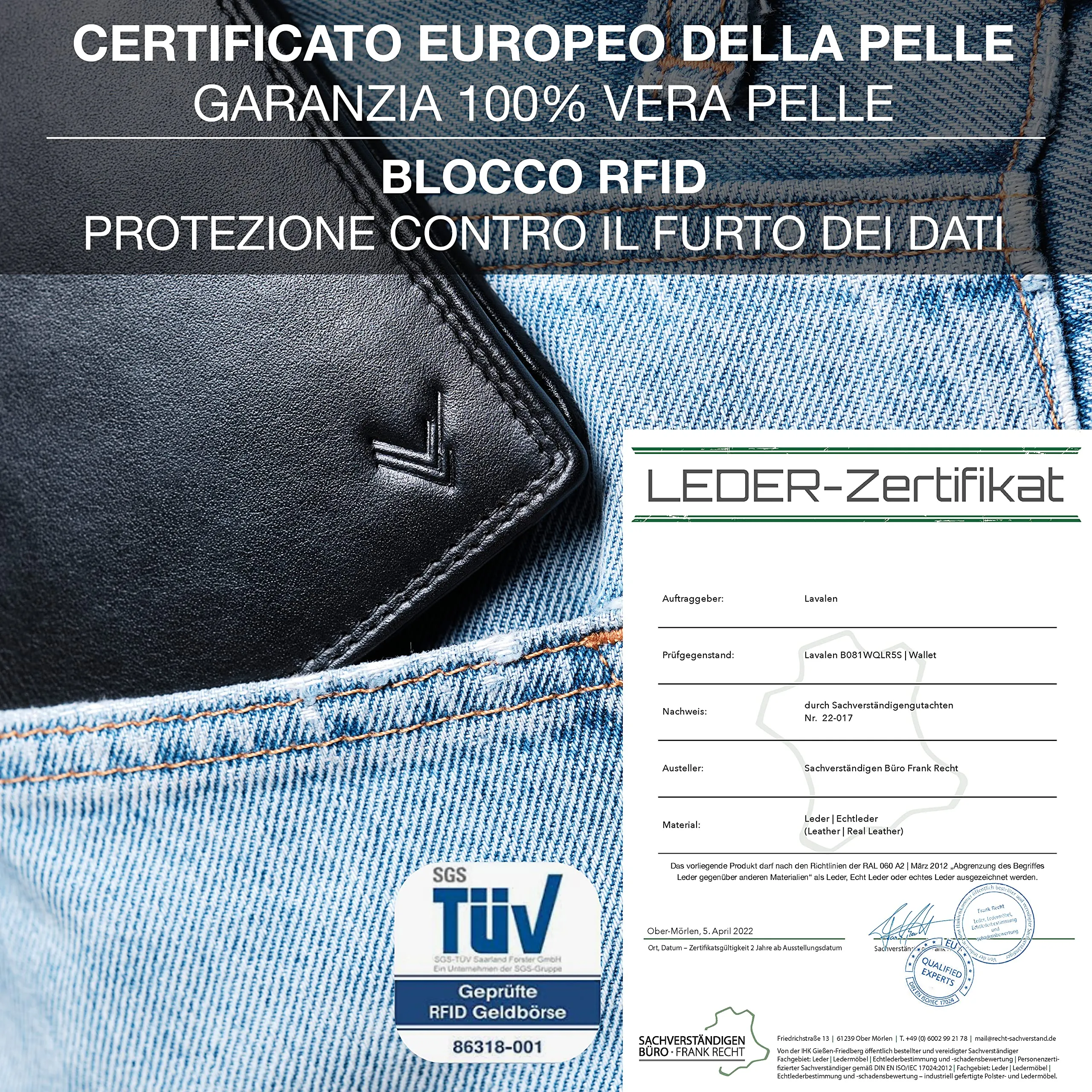 Portafoglio Verticale Uomo Slim Vera Pelle RFID Porta Carte Portamonete - immagine 7