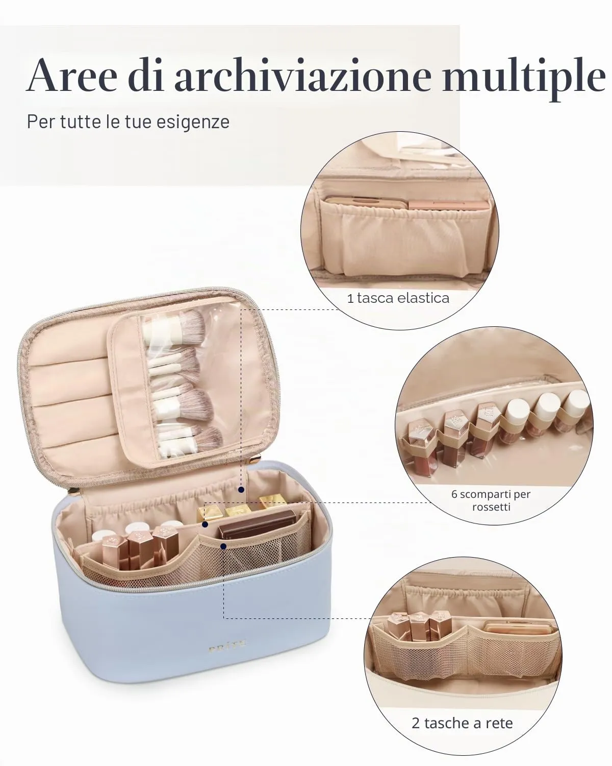 Prite Borsa Trucco Da Viaggio Femminile Con Scomparto Portapennelli - immagine 3