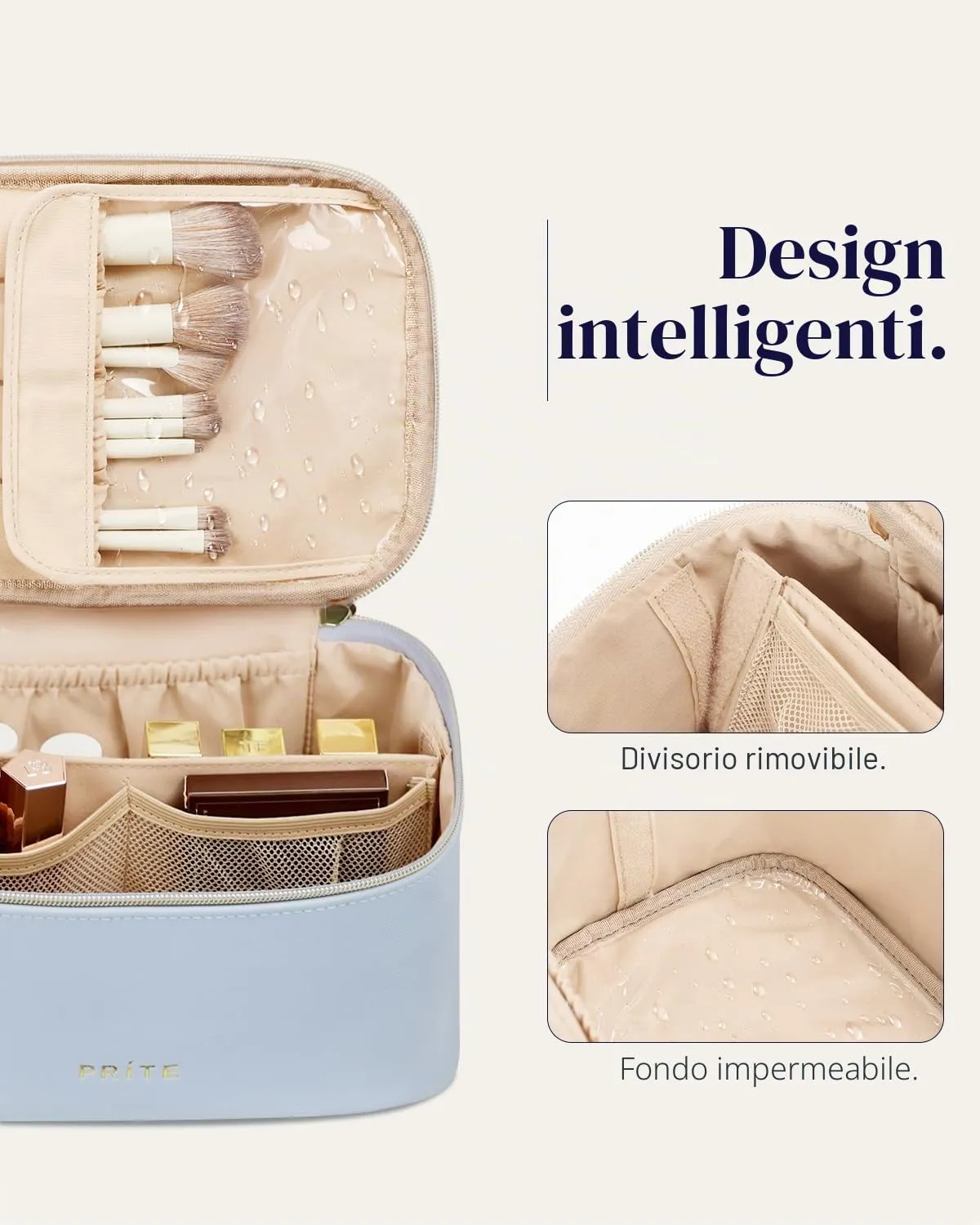Prite Borsa Trucco Da Viaggio Femminile Con Scomparto Portapennelli - immagine 5