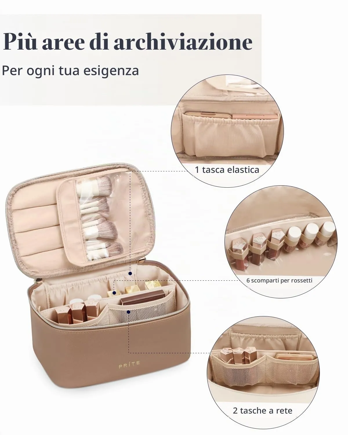 Prite Borsa Trucco Da Viaggio Femminile Con Scomparto Portapennelli - immagine 3