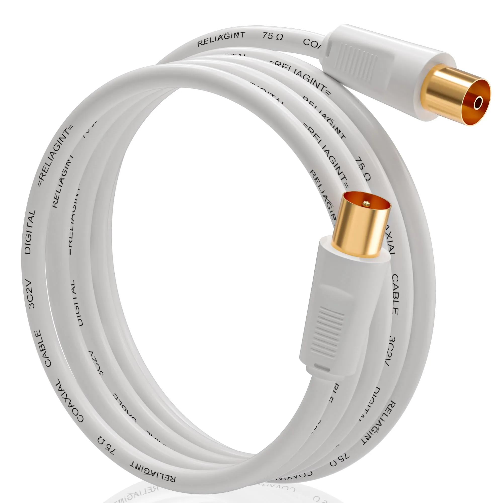 RELIAGINT RL Flex Cavo antenna TV 10m, prolunga coassiale maschio/femmina 75 ohm, conduttore in rame puro, per digitale terrestre, TV via cavo e satellitare (DVB-T/T2/C/S/S2), Bianco - immagine 1