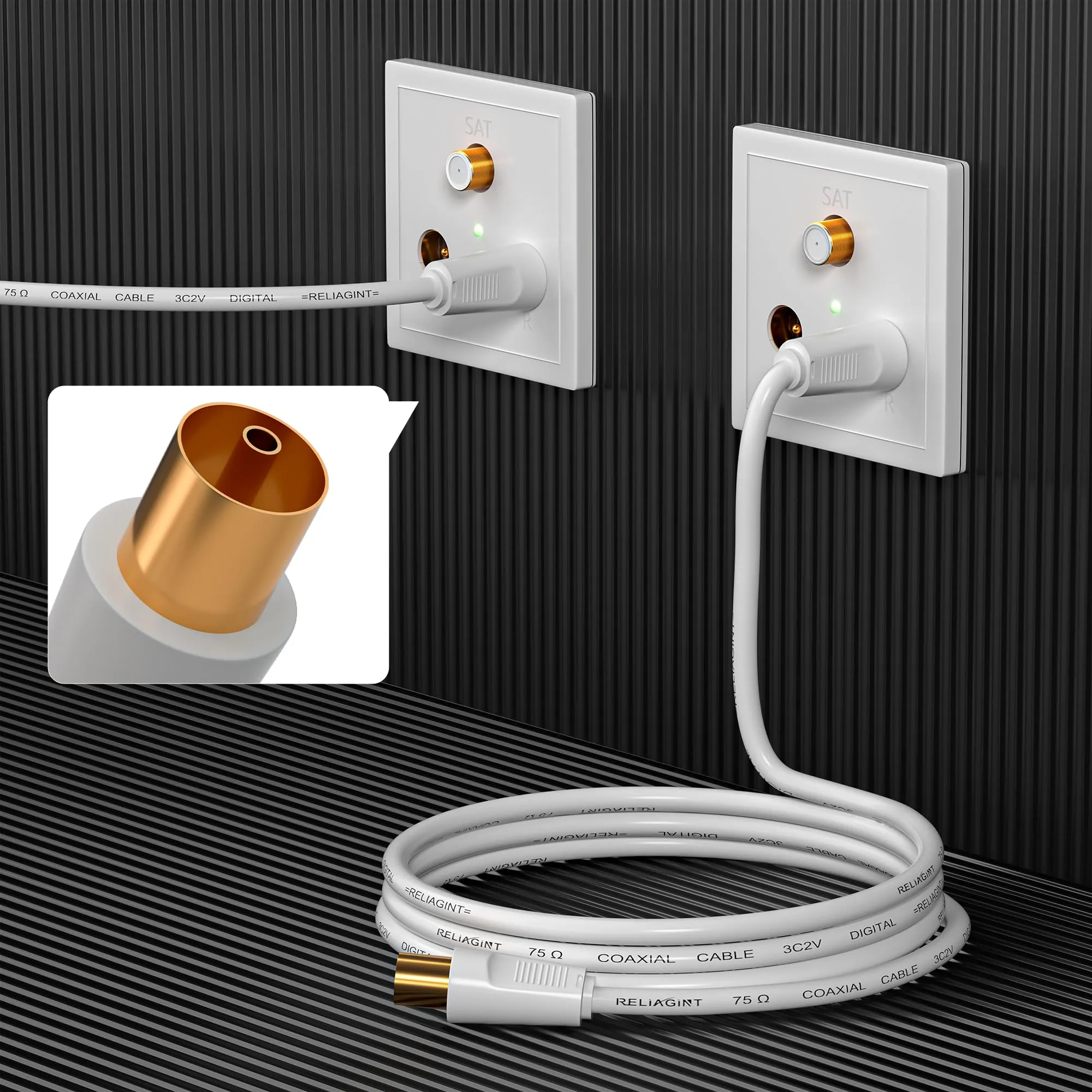 RELIAGINT RL Flex Cavo antenna TV 10m, prolunga coassiale maschio/femmina 75 ohm, conduttore in rame puro, per digitale terrestre, TV via cavo e satellitare (DVB-T/T2/C/S/S2), Bianco - immagine 3