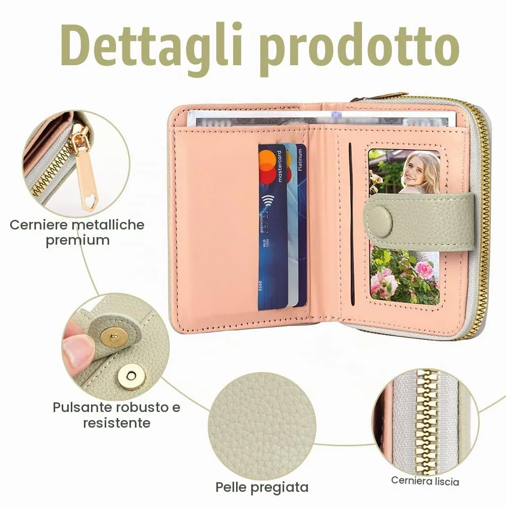 Adiwo Portafoglio da Donna, Pelle Portafoglio Portamonete con Cerniera, Piccolo Portafogli in Pelle Sintetica con Scomparto per Monete, Blocco RFID e Molti Altri Scomparti(Grigio) - immagine 3