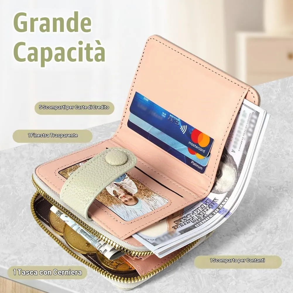 Adiwo Portafoglio da Donna, Pelle Portafoglio Portamonete con Cerniera, Piccolo Portafogli in Pelle Sintetica con Scomparto per Monete, Blocco RFID e Molti Altri Scomparti(Grigio) - immagine 4