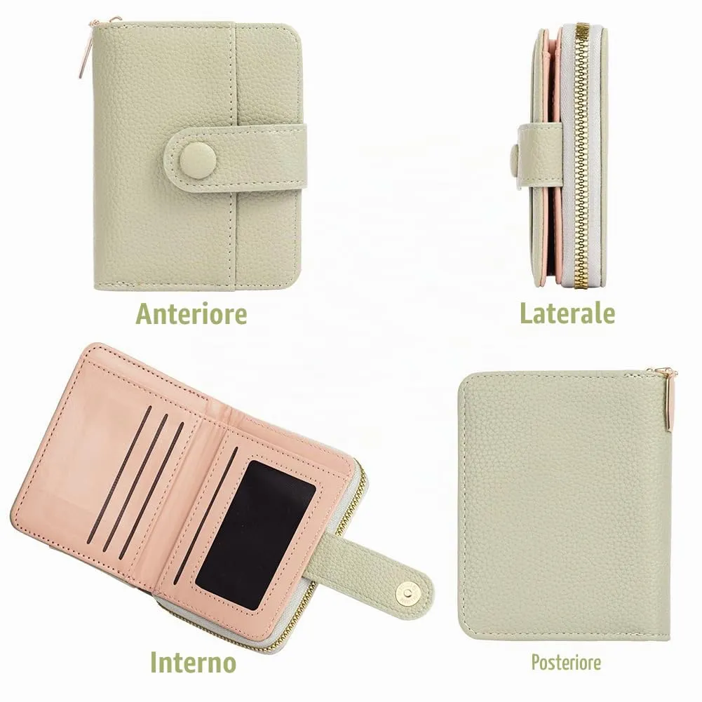 Adiwo Portafoglio da Donna, Pelle Portafoglio Portamonete con Cerniera, Piccolo Portafogli in Pelle Sintetica con Scomparto per Monete, Blocco RFID e Molti Altri Scomparti(Grigio) - immagine 5