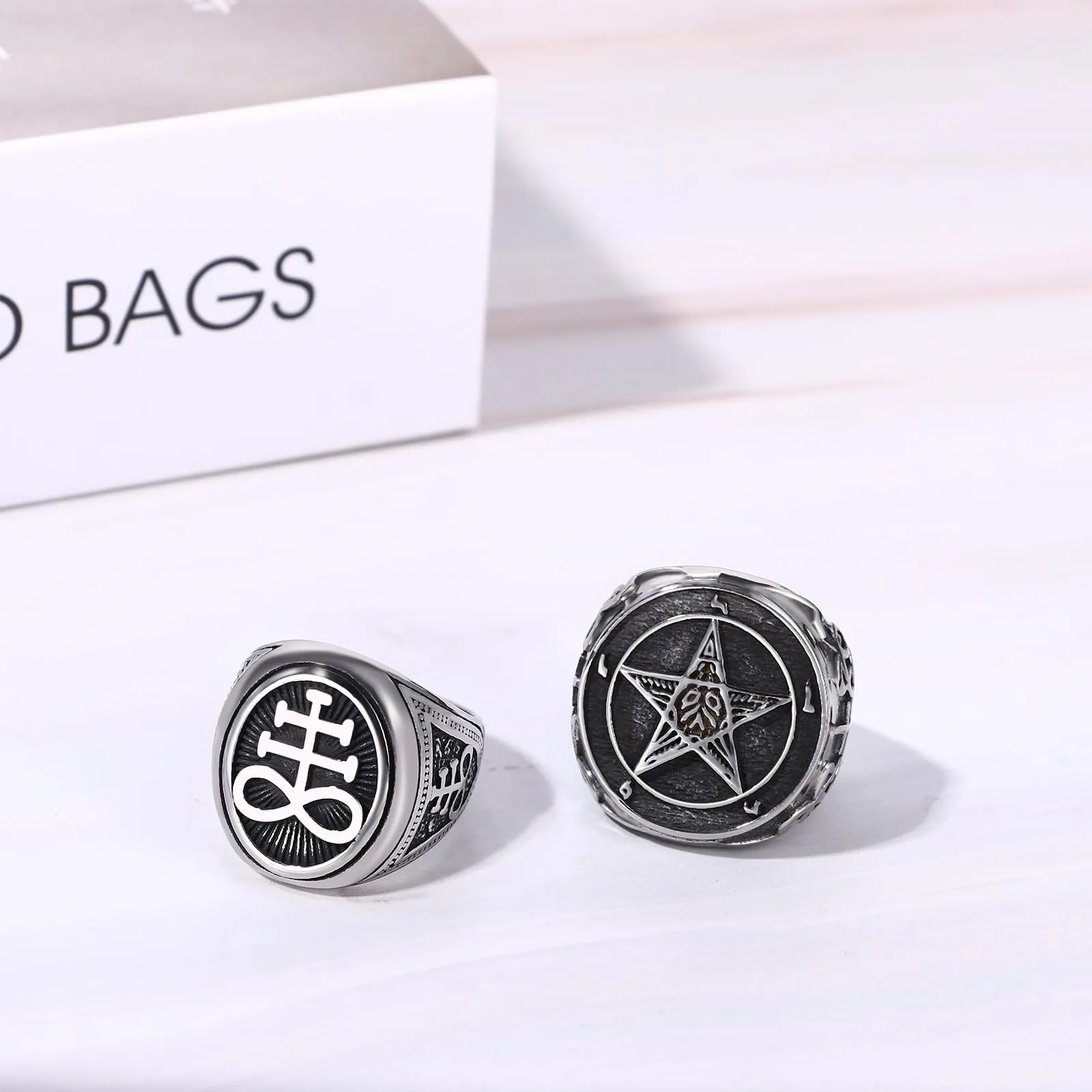 OIDEA Anello Baphomet Lucifero Satan: Anello Satanico con Testa di Capra e Pentagramma Gioiello Gotico in Acciaio Inossidabile - Regalo Battesimo Uomo Donna Argento Misura 14 - immagine 7