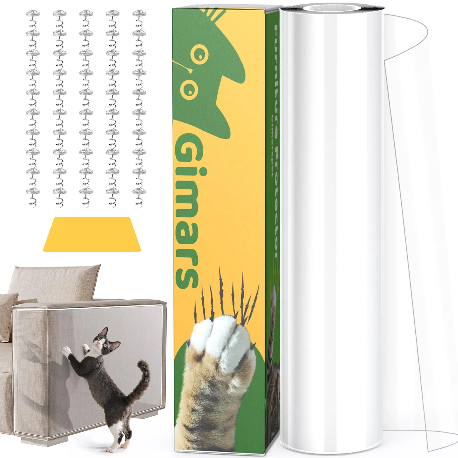 Gimars Protezione Divano Graffi Gatto 45cm x 5m – Nastro Adesivo Antigraffio Gatto Divano Trasparente per Poltrona, Porta e Parete – Protezione Artigli per Gatti e Cani - immagine 1