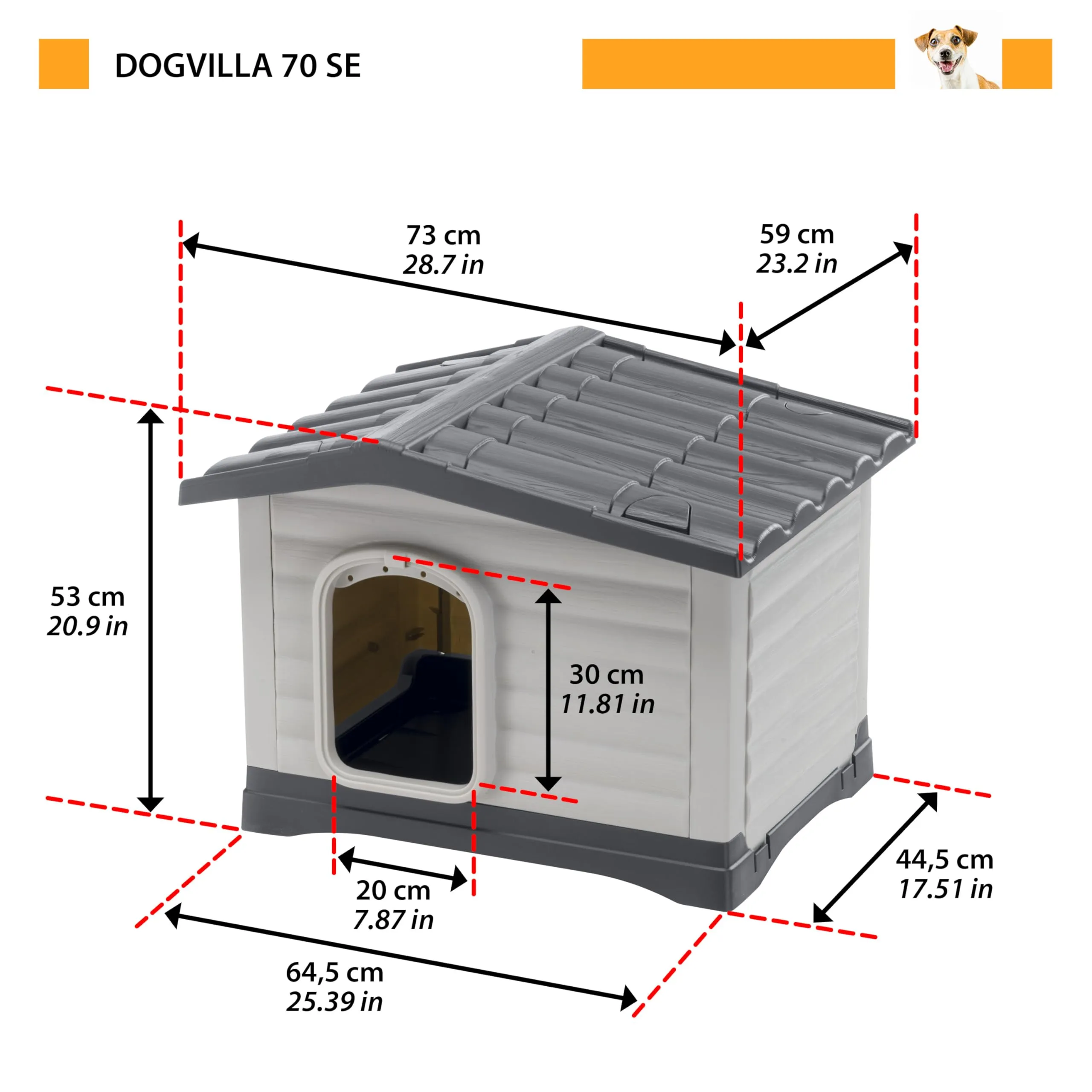 Ferplast DOGVILLA 70 SE Casetta per Cani con Fondo Sollevato Anti Umidità, Sistema Fuoriuscita Liquidi, Tetto Rimovibile Facile Pulizia, Griglia Aerazione, 73 x 59 x h 53 cm - immagine 8