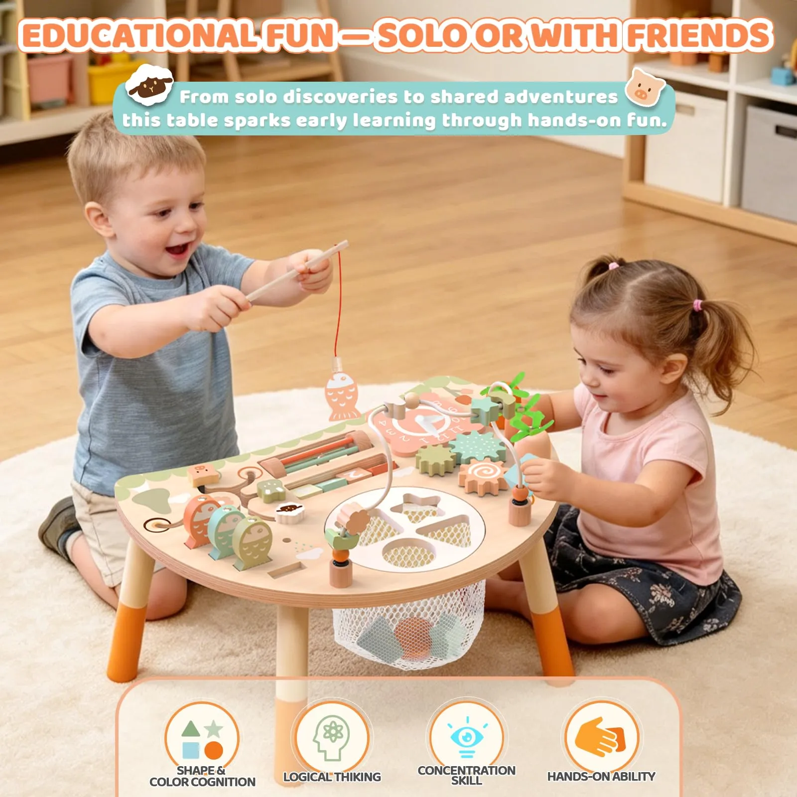 Tavolo Multiattività Montessori 1 Anno, Giochi Bambini Legno 9 in 1 Regalo - immagine 3