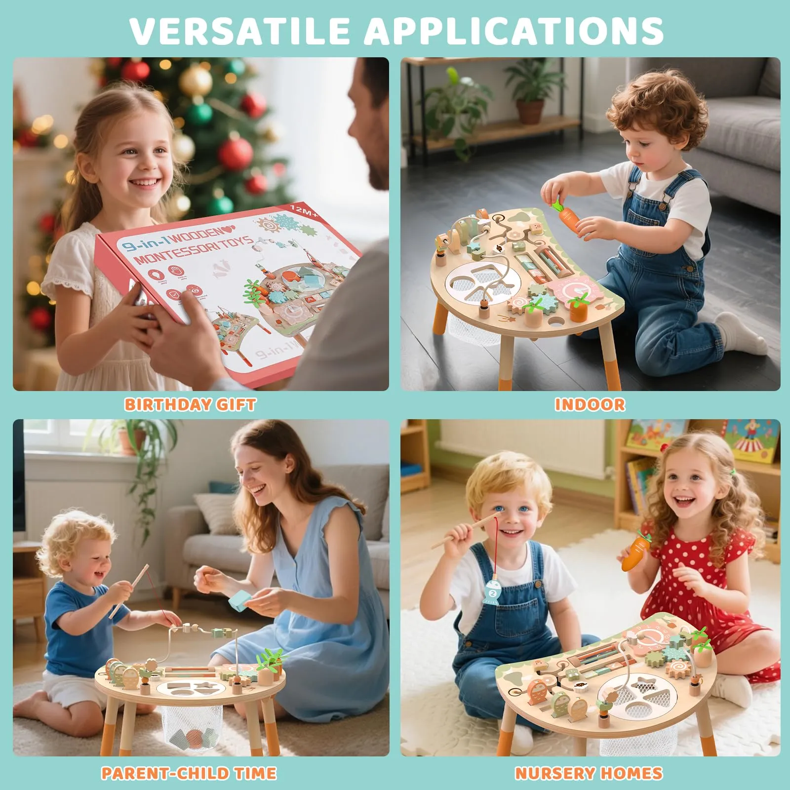 Tavolo Multiattività Montessori 1 Anno, Giochi Bambini Legno 9 in 1 Regalo - immagine 5